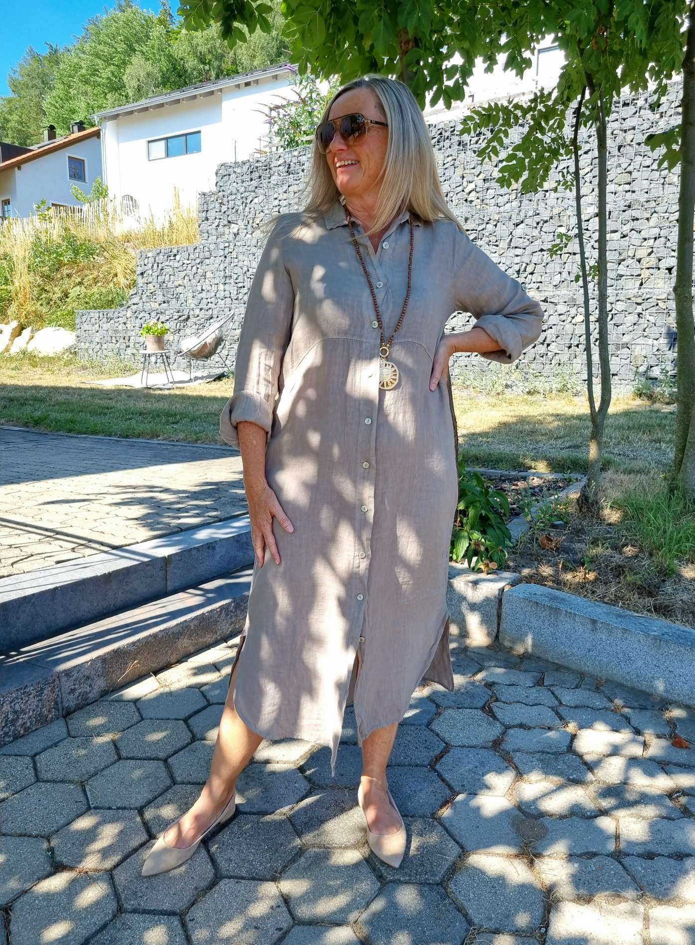 LINEN DESS WANDA 2 SCHLAMM 34-40 Made in Italy Leinen Kleid Long Bluse Mantel LINEN DESS WANDA 2 SCHLAMM 34-40 Made in Italy Leinen Kleid Long Bluse Mantel