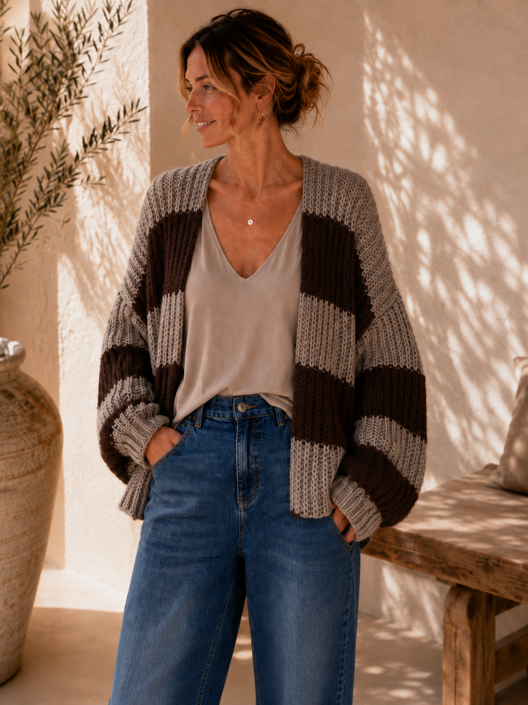 Strickjacke Blockstreifen NO. SJ0015 I weich & lässig I Strickjacke I Made in Italy I 34-42/44