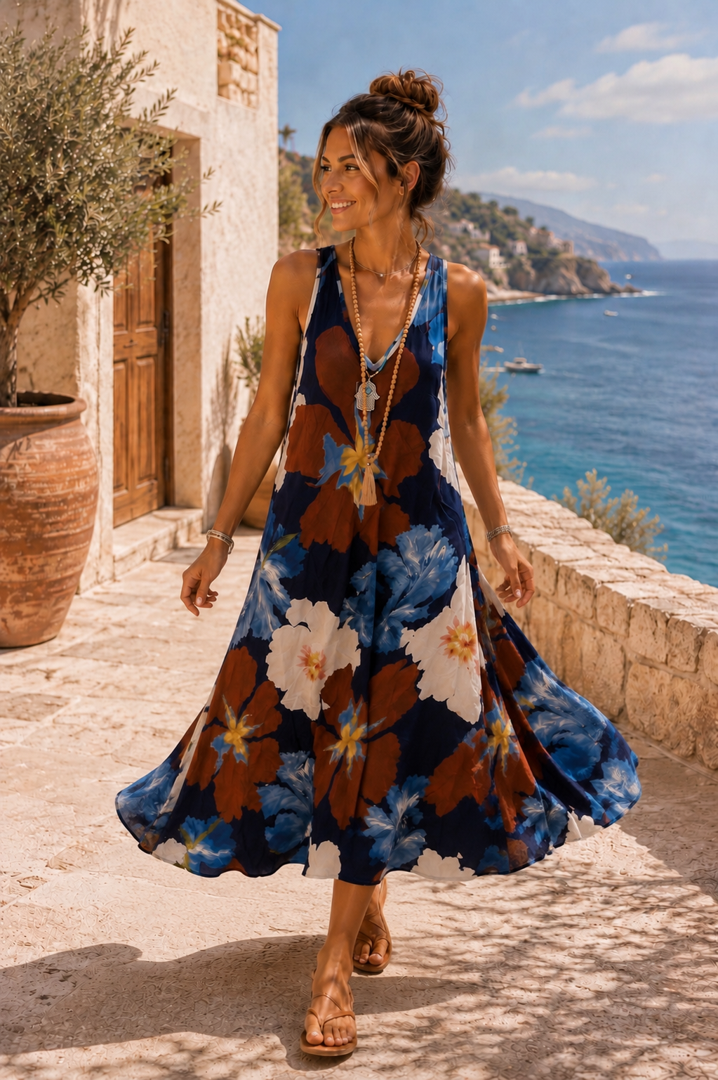 Maxikleid Bali – Made in Italy  Trendiges Leo-Kleid mit Taschen | Passend bis Größe 42/44
