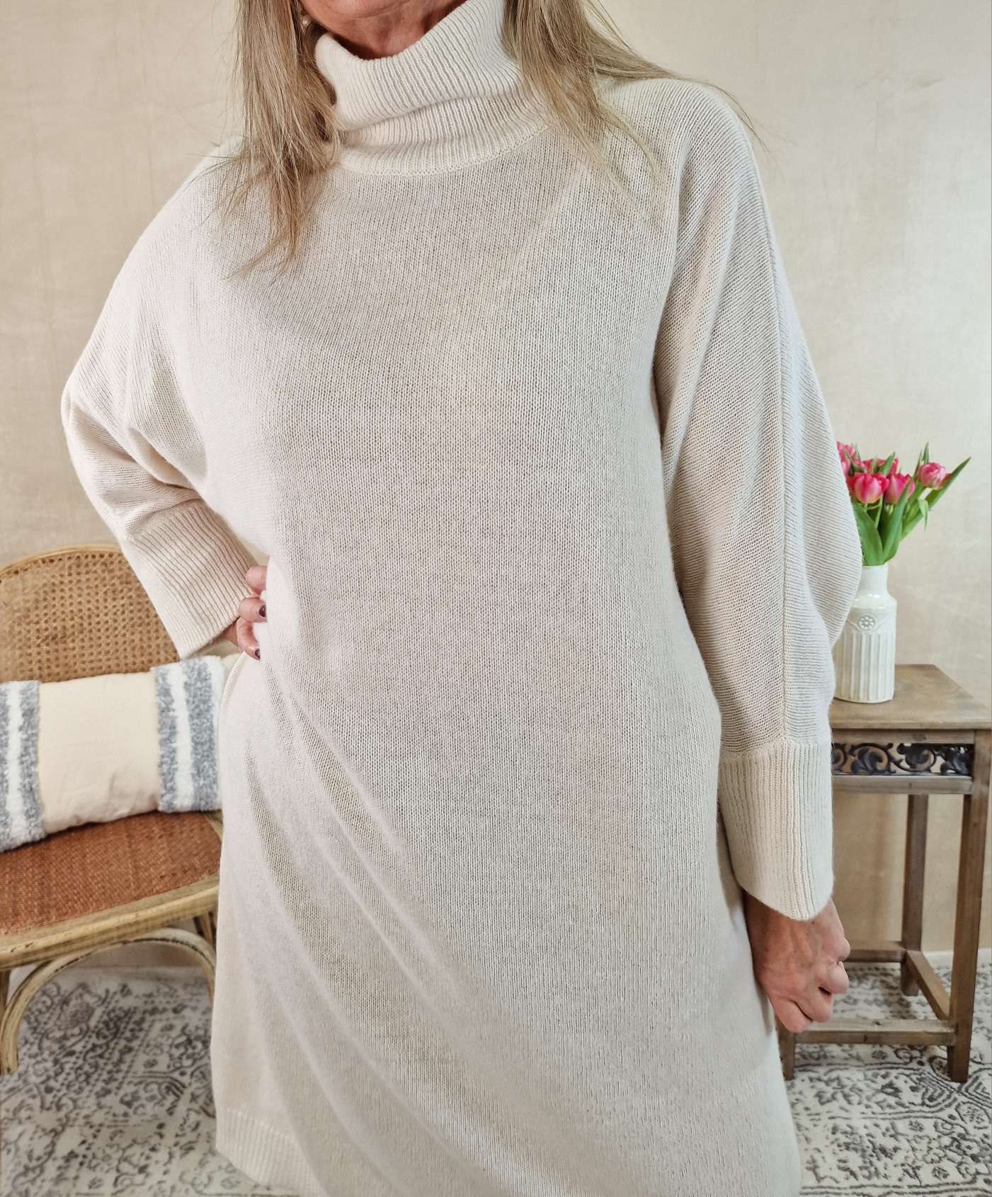 CASHMERE DRESS STELLA CREME 34-44 Made in Italy Strick Kleid Long Pullover CASHMERE DRESS STELLA CREME 34-44 Made in Italy Strick Kleid Long Pullover