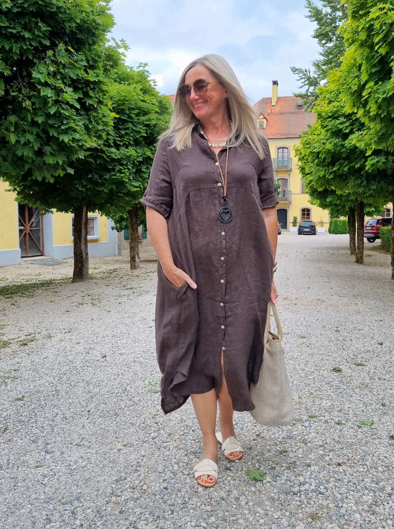 LINEN DESS WILMA BRAUN 34-42 Made in Italy Leinen Kleid Long Bluse Mantel LINEN DESS WILMA BRAUN 34-42 Made in Italy Leinen Kleid Long Bluse Mantel
