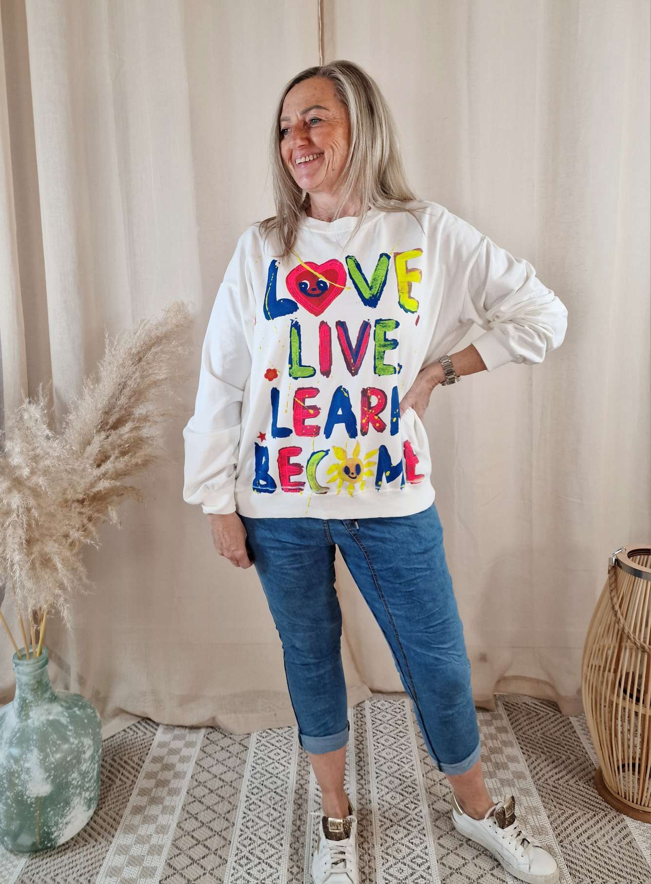 SWEATER BECOME NEON WEISS 34-42 Made in Italy Oversize Pullover Sweatshirt SWEATER BECOME NEON WEISS 34-42 Made in Italy Oversize Pullover Sweatshirt