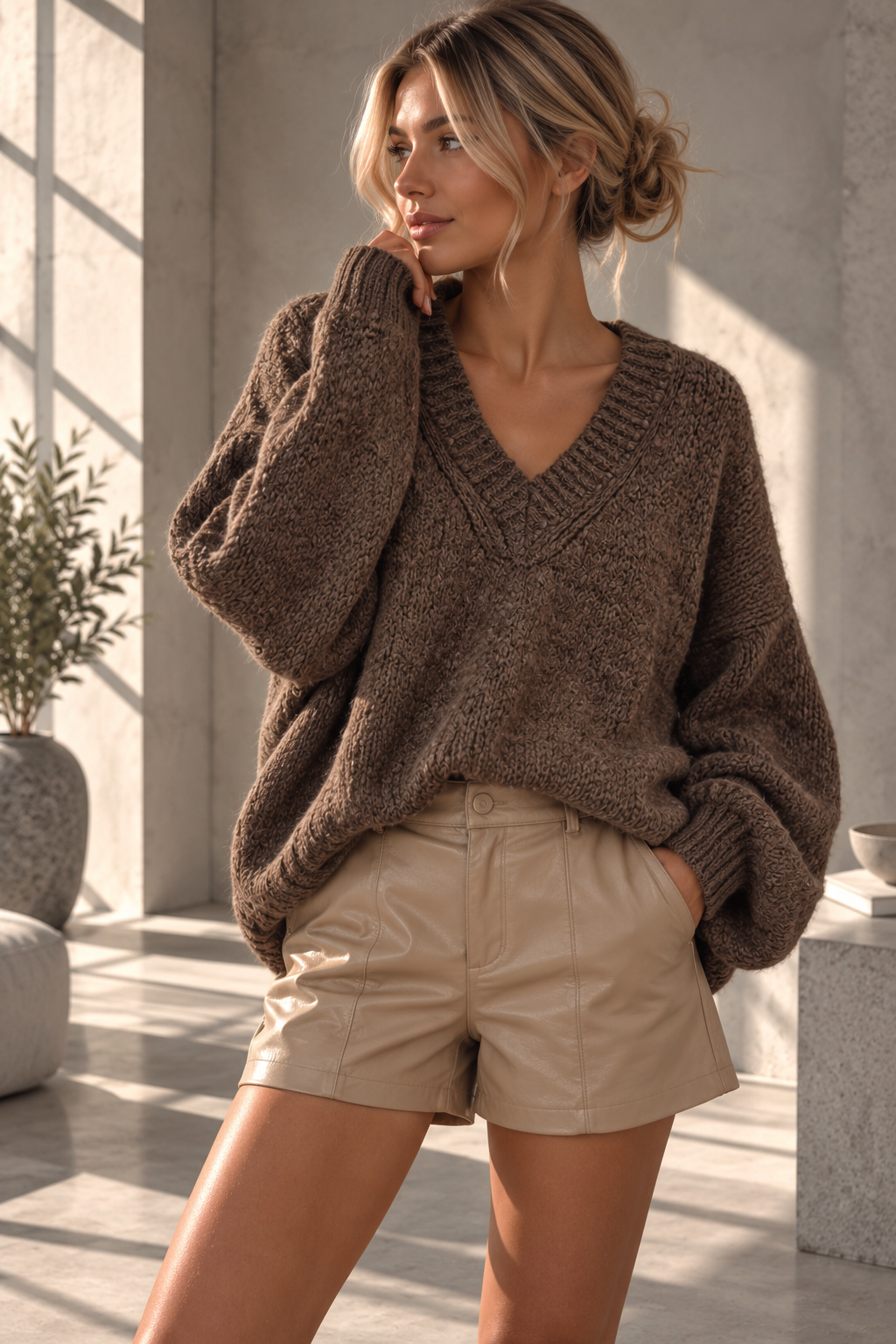 Kuscheliger Strickpullover SP0121 mit V-Ausschnitt – passt bis gute Gr. 42 Made in Italy