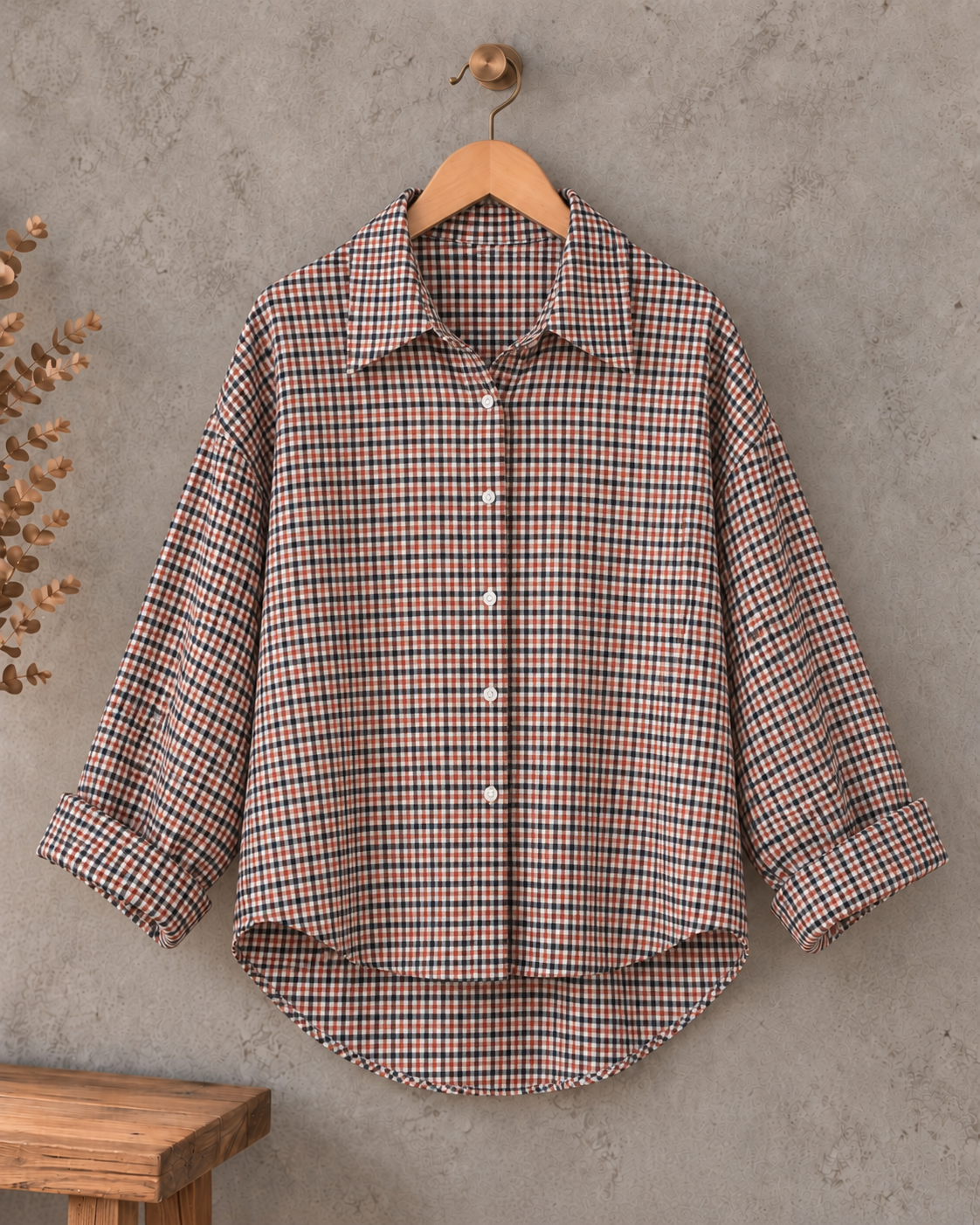 Karo-Bluse – lässiger Oversize-Look I BL0134 I 34-42 I Made in Italy
