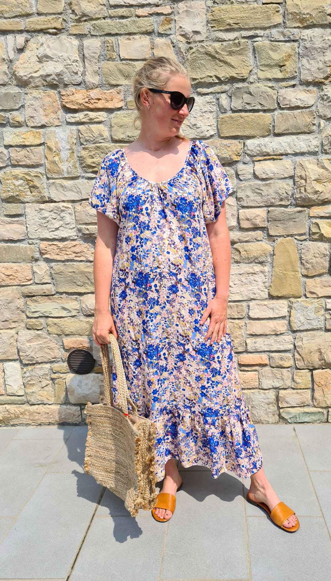 MAXI DRESS AURORA FLOWERS BLAU 34-42 Made in Italy langes Sommer Kleid Blumen MAXI DRESS AURORA FLOWERS BLAU 34-42 Made in Italy langes Sommer Kleid Blumen