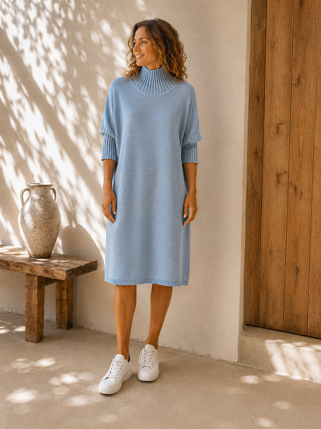 Strickkleid mit Stehkragen Uni I NO.SK0018 I Made in Italy 34-44