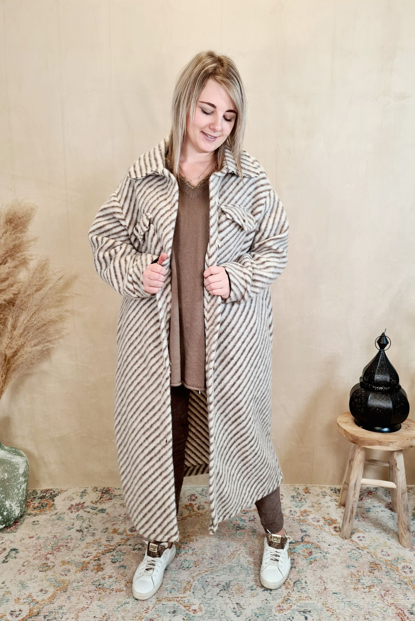 WOLL MANTEL PIA STRIPES BRAUN 36-42 Made in Italy Winter Jacke Fleece Mantel COAT WOLL MANTEL PIA STRIPES BRAUN 36-42 Made in Italy Winter Jacke Fleece Mantel COAT