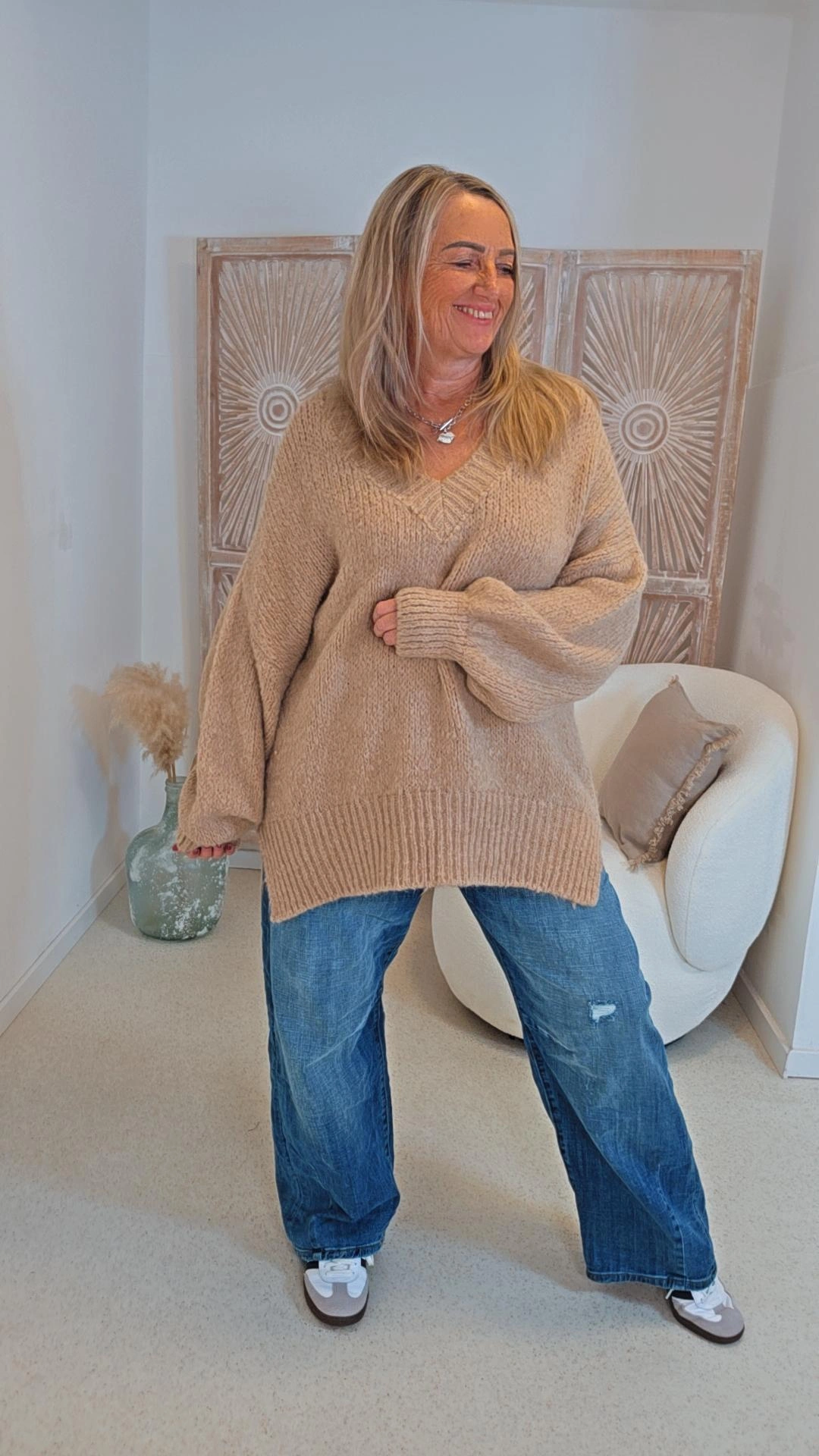 KNIT SWEATER ILANA Strickpullover Made in Italy 34-44 V-Ausschnitt