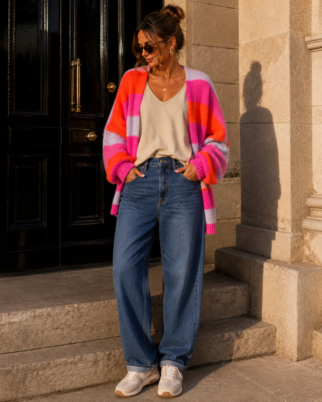 Cardigan mit Blockstreifen Strickjacke I SJ0035 I Made in Italy 34-44