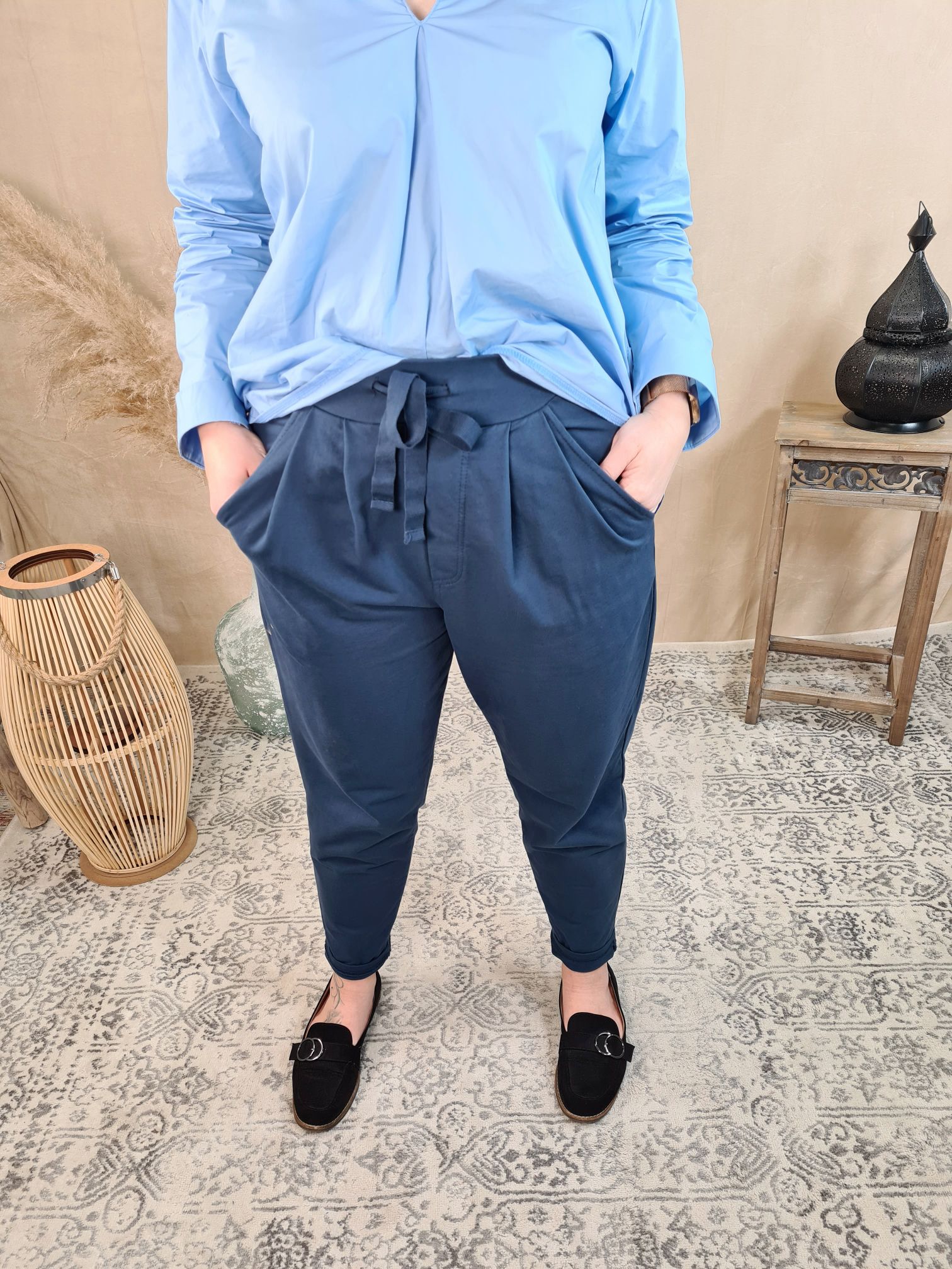 JOGPANT HOSE NORA BLAU 36-40/42 Made in Italy Basic Stoffhose Hosenanzug