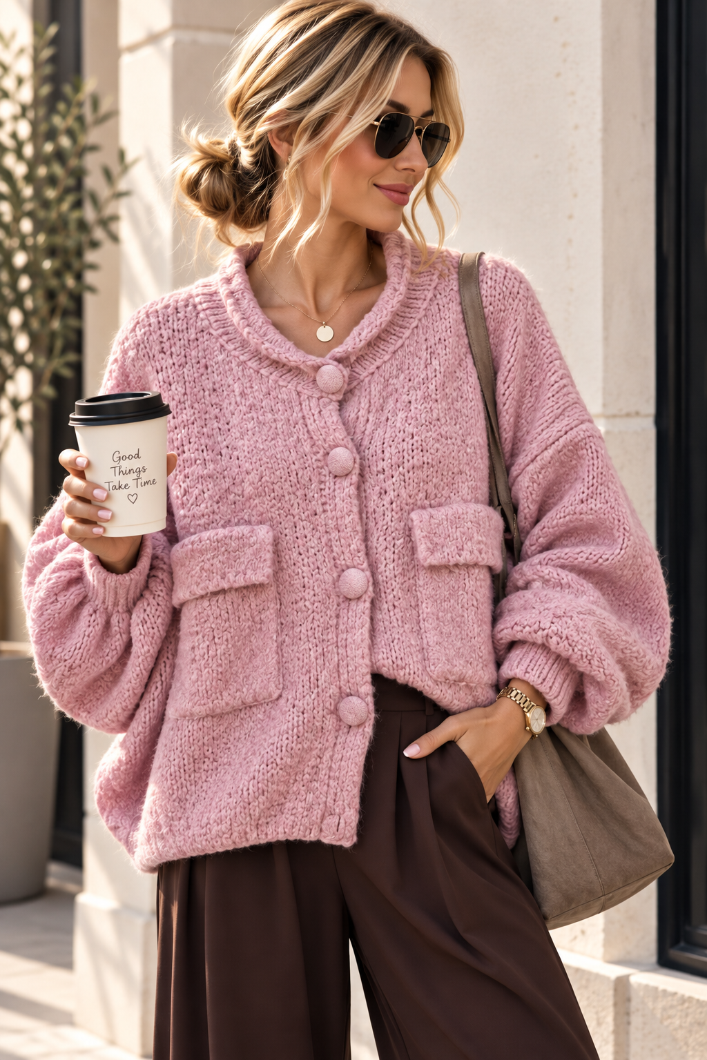 Kuschelige Oversize Strickjacke mit Taschen SJ0101 Made in Italy 36 - 42