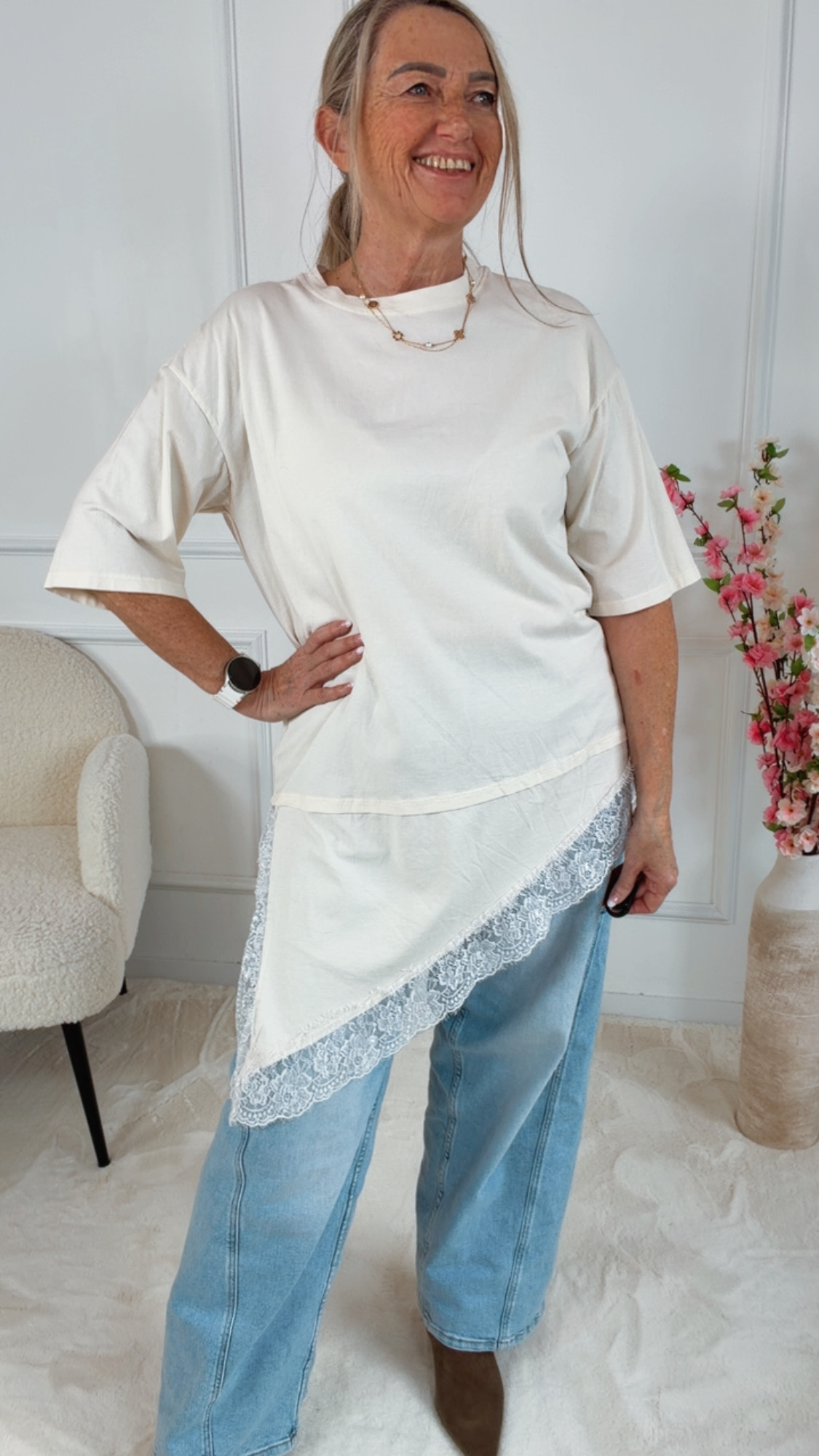 ✨ Asymmetrie-Shirt „Dolce Pizzo“ – Made in Italy 34-40/42