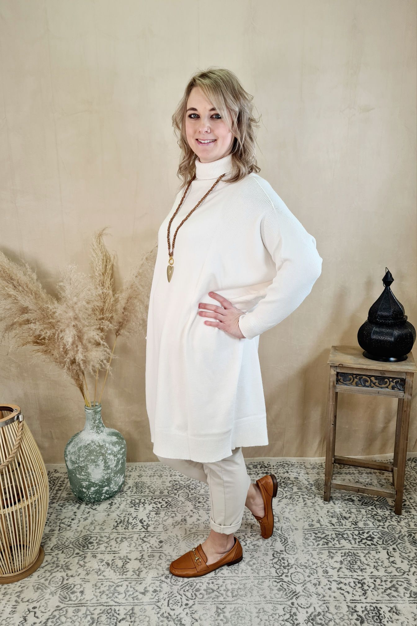 LIGHT KNIT DRESS EMILIA CREME 34-42 Made in Italy Strick Kleid Long Pullover LIGHT KNIT DRESS EMILIA CREME 34-42 Made in Italy Strick Kleid Long Pullover
