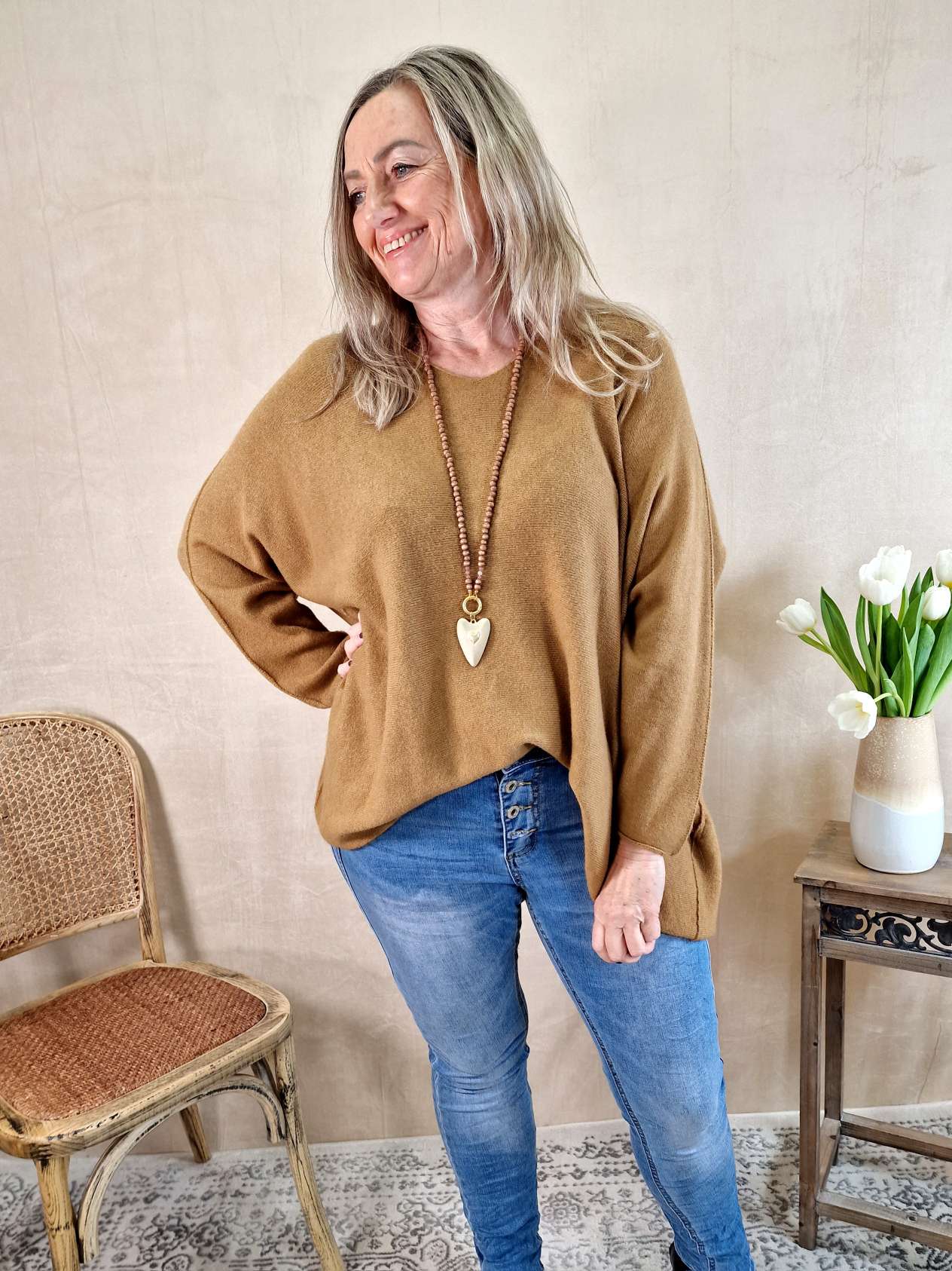 LIGHT KNIT SWEATER MARION CAMEL 34-42/44 Made in Italy Strickpullover Longsleeve LIGHT KNIT SWEATER MARION CAMEL 34-42/44 Made in Italy Strickpullover Longsleeve