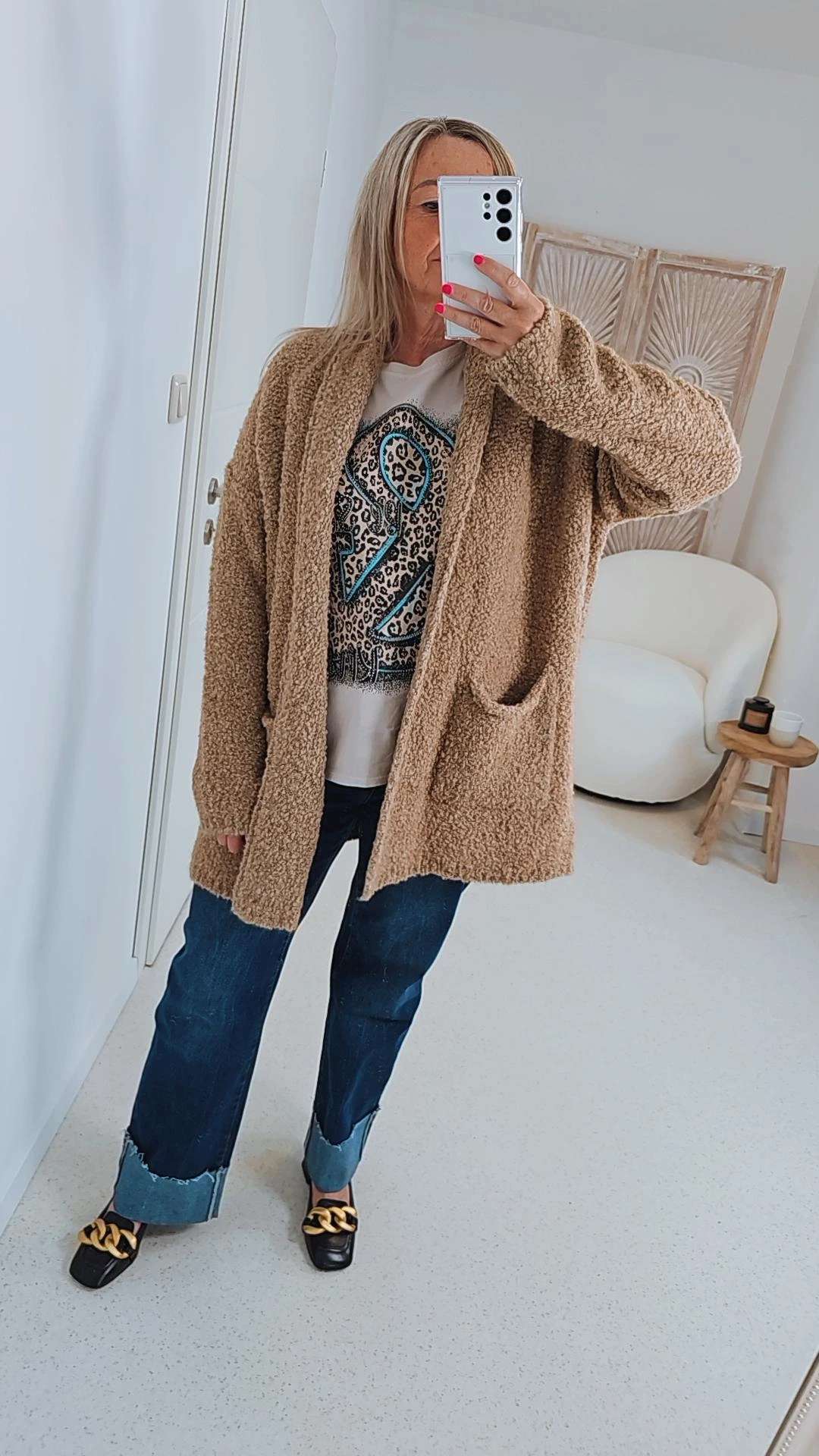 BOUCLE KNIT CARDIGAN MIRIAM SHORT 34-42 Made in Italy kurze Strick Jacke Oversize BOUCLE KNIT CARDIGAN MIRIAM SHORT 34-42 Made in Italy kurze Strick Jacke Oversize