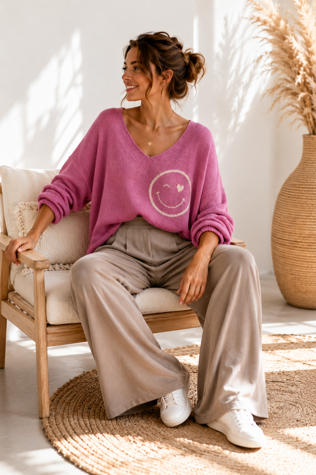 Strickpullover mit Smiley & Rückenprint Oversize I NO. SP0019 I Made in Italy 34-44/46