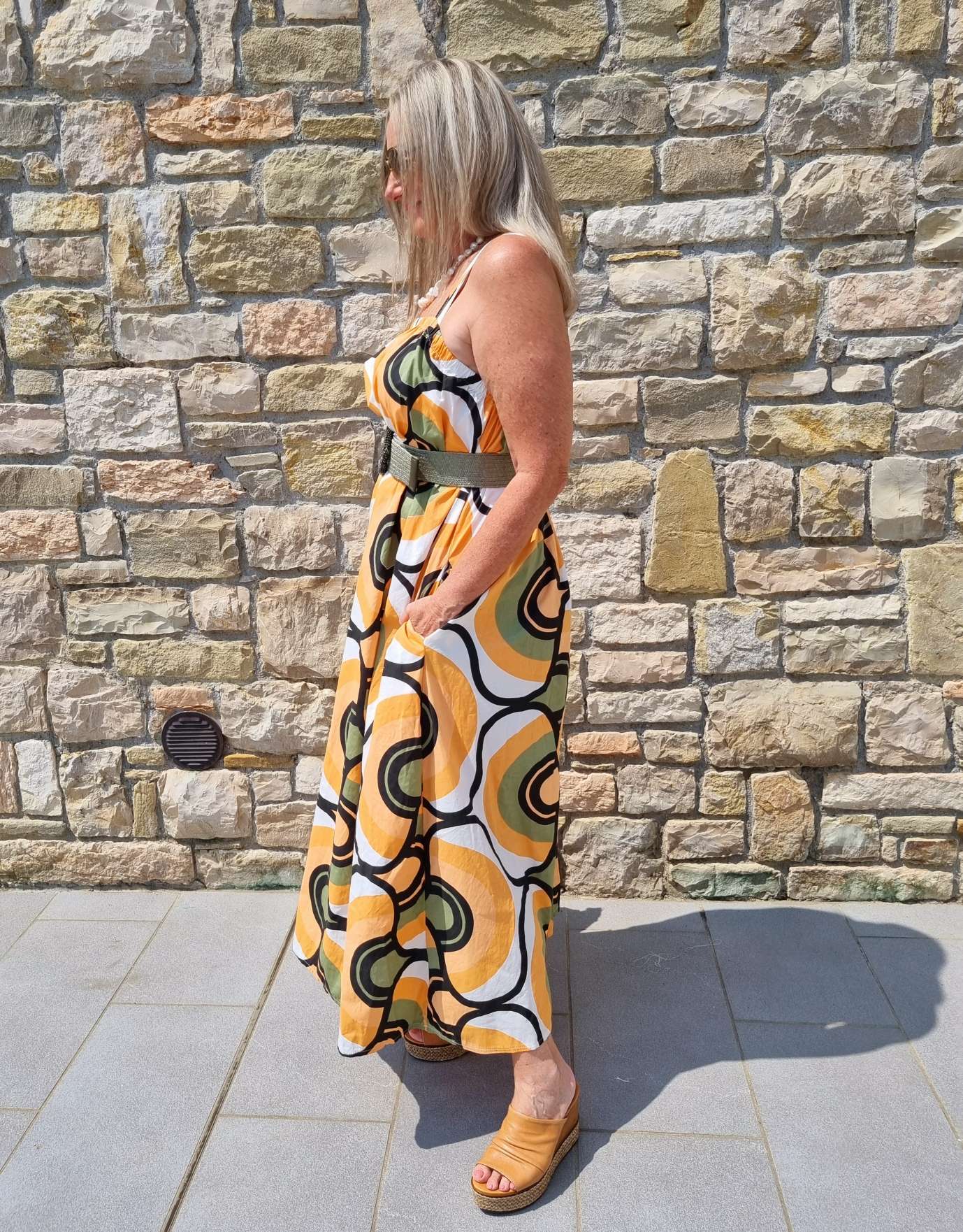SPAGHETTI DRESS AOSTA ORANGE KHAKI 34-42 Made in Italy Maxi Kleid Sommer Strandkleid SPAGHETTI DRESS AOSTA ORANGE KHAKI 34-42 Made in Italy Maxi Kleid Sommer Strandkleid