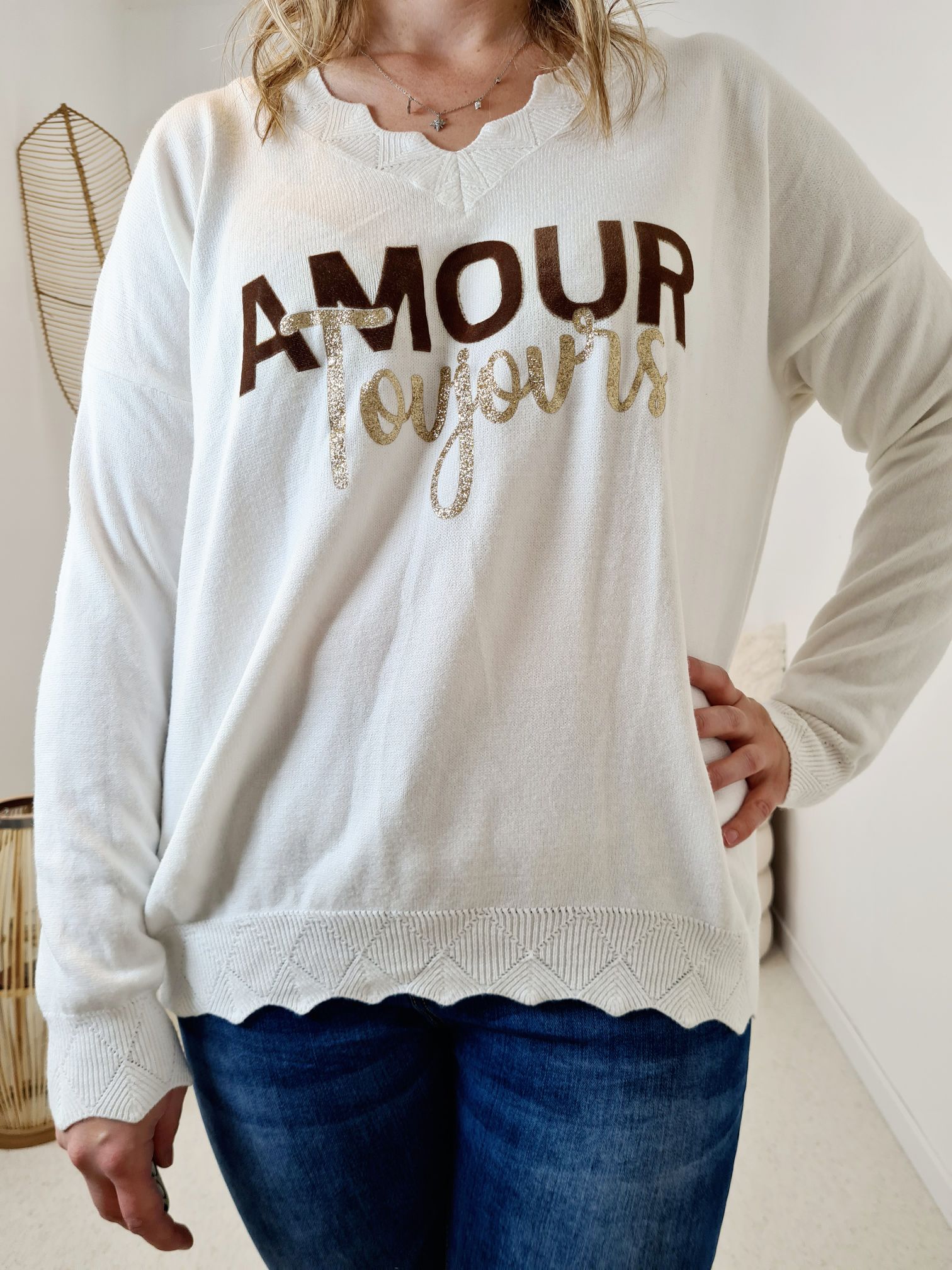 LONGSLEEVE SHIRT AMOUR TOUJORS CREME 34-42Made in Italy Langarm Pullover Oversize LONGSLEEVE SHIRT AMOUR TOUJORS CREME 34-42Made in Italy Langarm Pullover Oversize