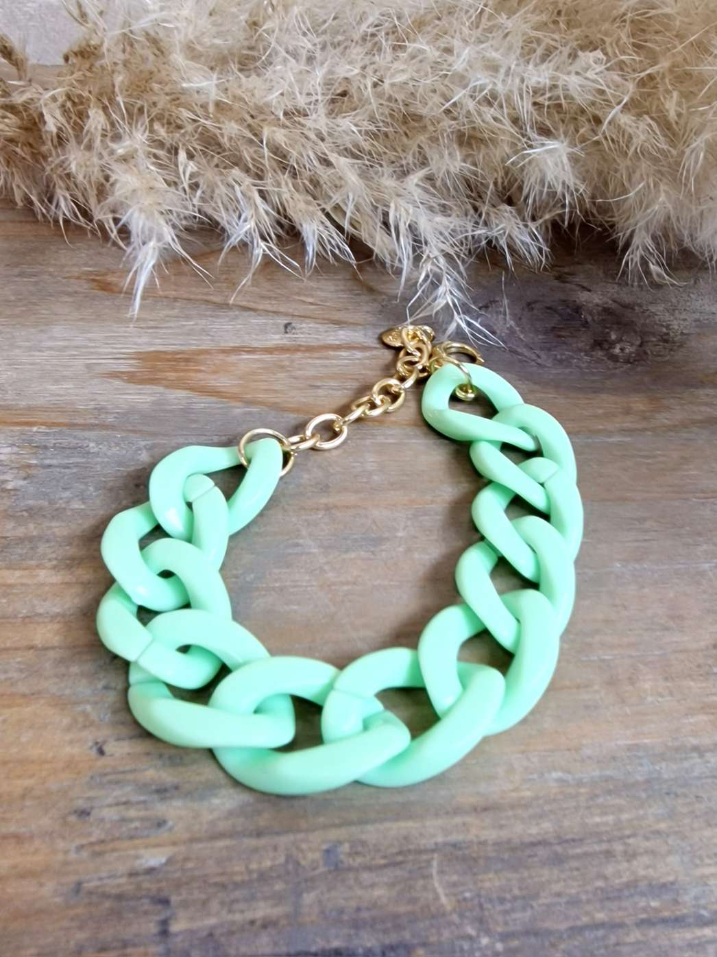 ARMBAND BRACELET BEACH VIBES GRÜN Metall Goldfarbig Resin Harz