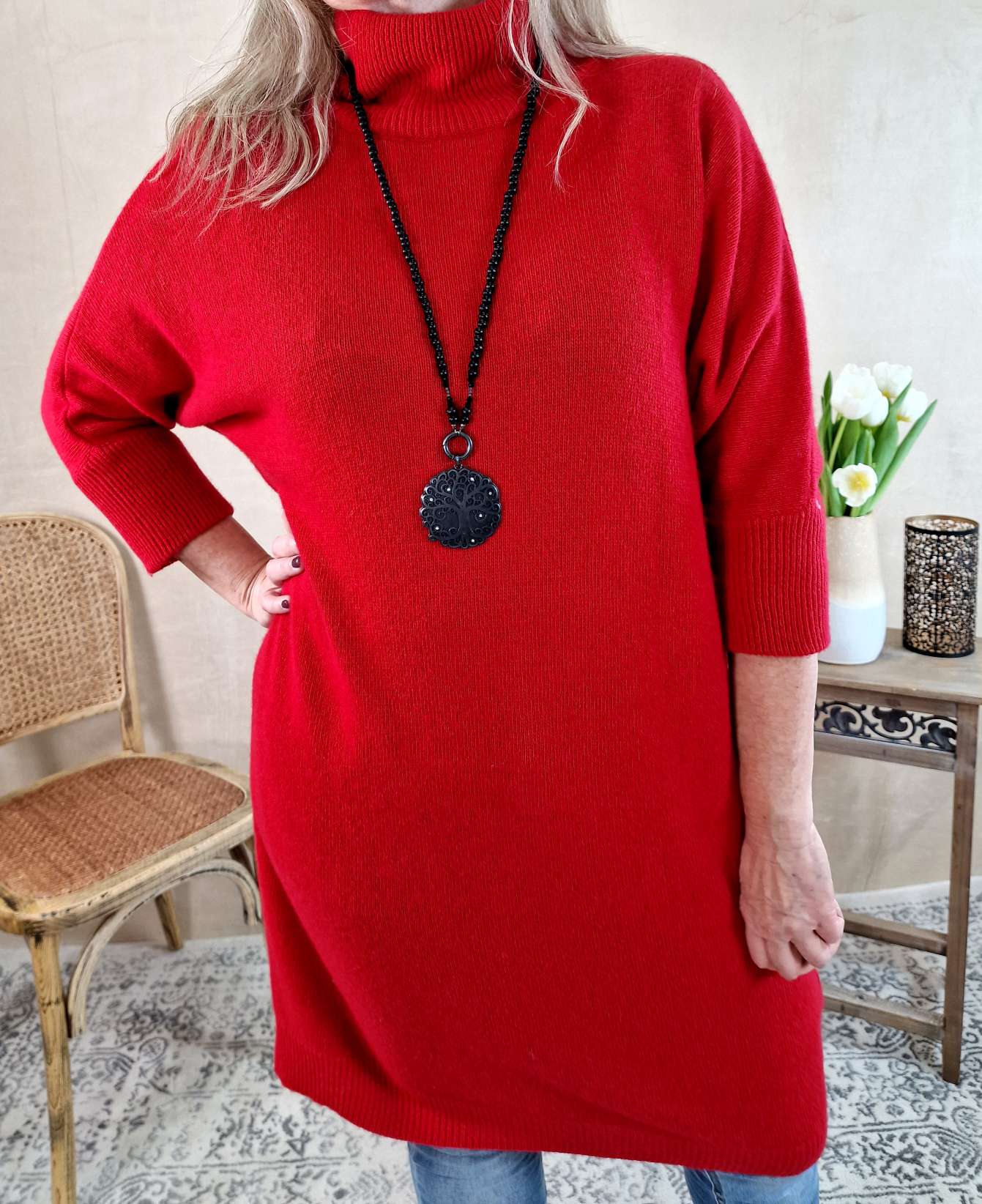 CASHMERE DRESS STELLA ROT 34-42 Made in Italy Strick Kleid Long Pullover CASHMERE DRESS STELLA ROT 34-42 Made in Italy Strick Kleid Long Pullover