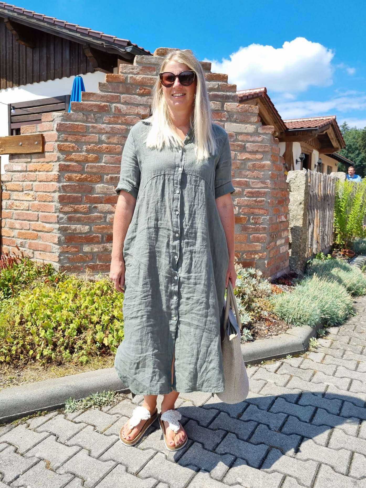 LINEN DESS WILMA KHAKI 34-42 Made in Italy Leinen Kleid Long Bluse Mantel LINEN DESS WILMA KHAKI 34-42 Made in Italy Leinen Kleid Long Bluse Mantel