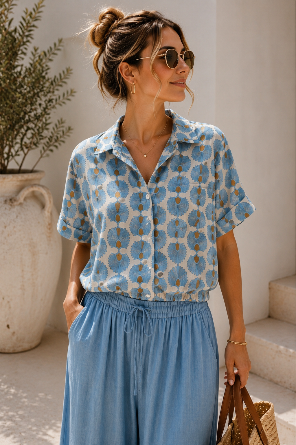 Cropped-Bluse Solea Ballonbluse Made in Italy Gr. 34-42