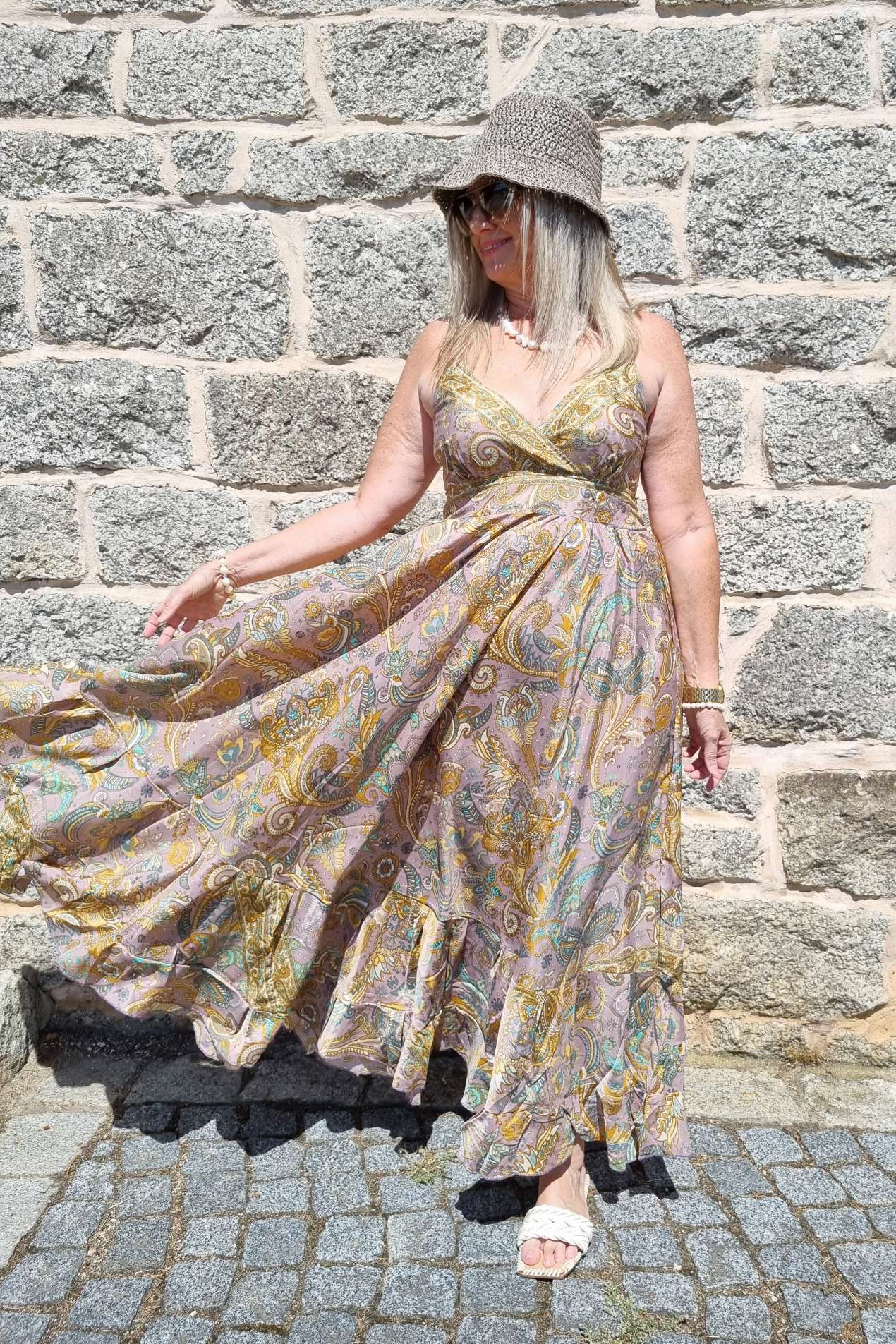 SILK DRESS MALEDIVE LONG VIO NUDE Boho Boheimian Seide Spaghettiträger Kleid Maxi Beach Sommer 34-40 SILK DRESS MALEDIVE LONG VIO NUDE Boho Boheimian Seide Spaghettiträger Kleid Maxi Beach Sommer 34-40