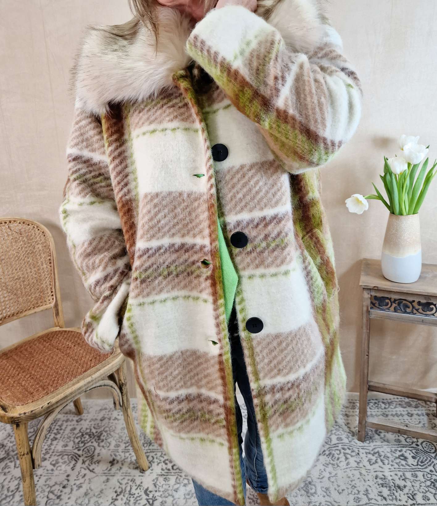 EDLER WOLL MANTEL BEATRICE 34-40/42 Made in Italy Winter Jacke Fleece Coat FAKE FUR Kunstpelz