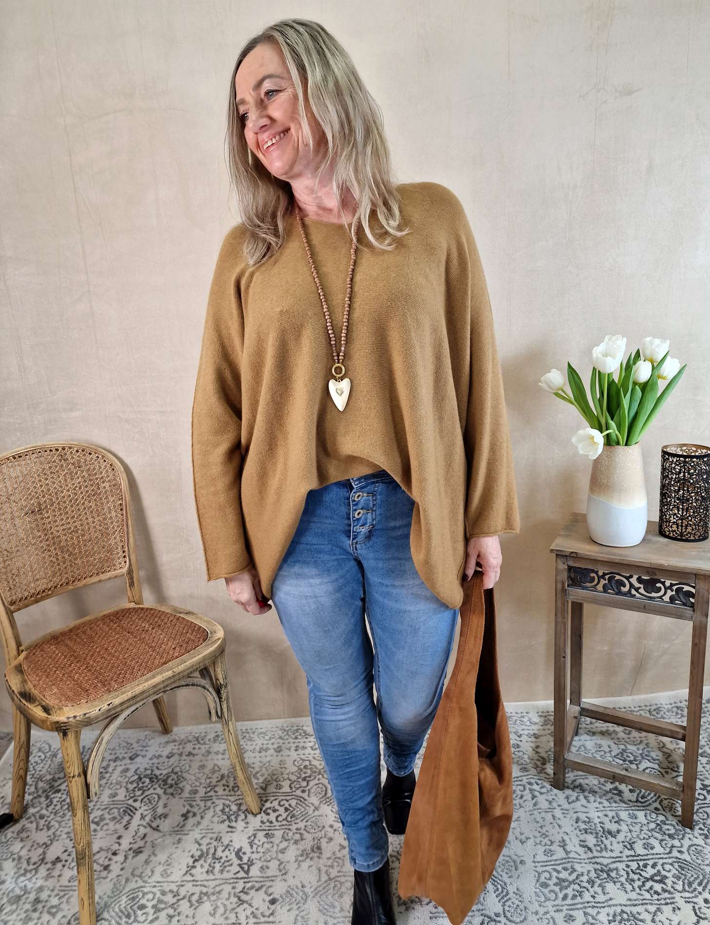LIGHT KNIT SWEATER MARION CAMEL 34-42/44 Made in Italy Strickpullover Longsleeve LIGHT KNIT SWEATER MARION CAMEL 34-42/44 Made in Italy Strickpullover Longsleeve