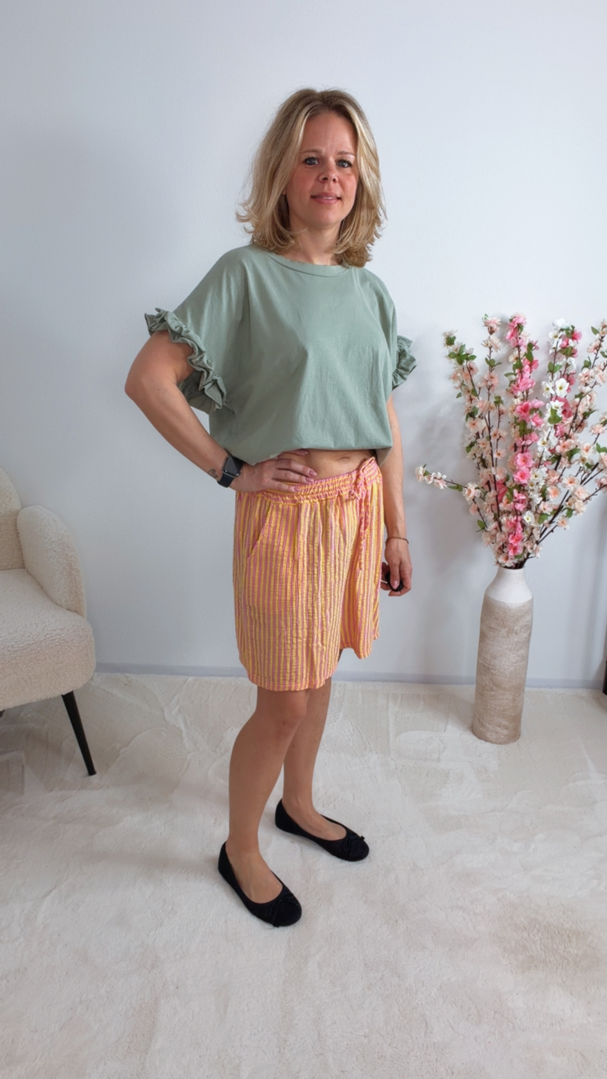 💚✨ T-Shirt Uni Rüsche Arm Elmara Made in Italy 34-42