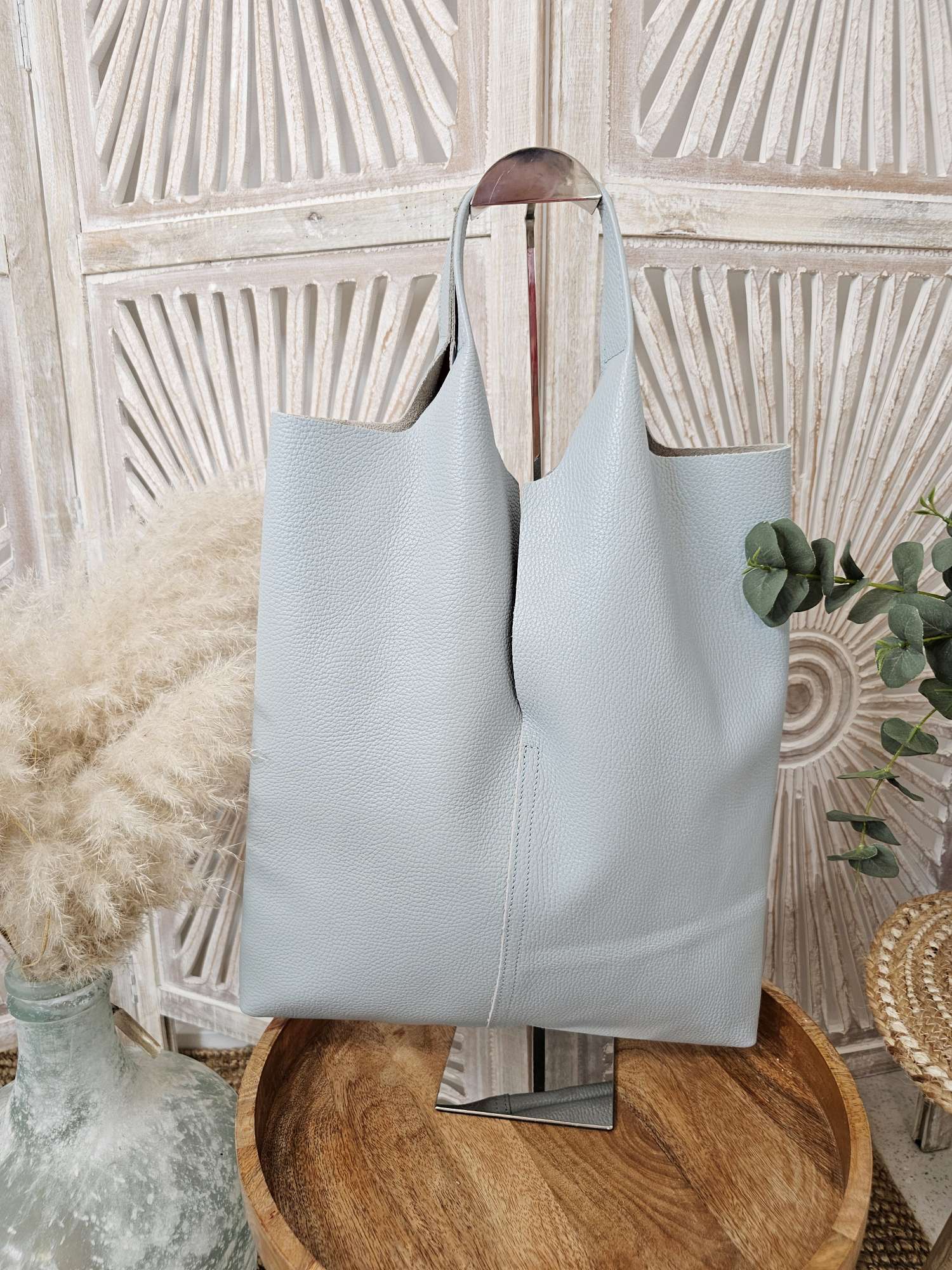LEDER SHOPPER ADAM HELLBLAU Made in Italy Echtleder Tasche Schultertasche versch. Farben