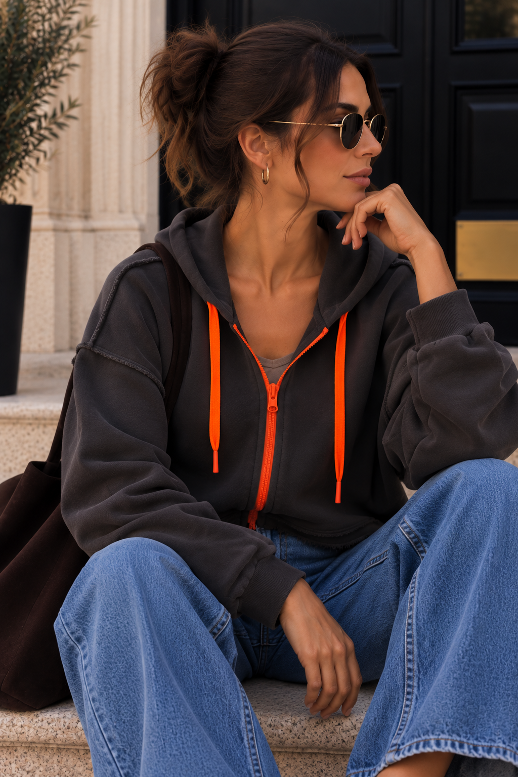 Cropped Kapuzenjacke im Used-Look I SJ0059 I Made in Italy 34-42