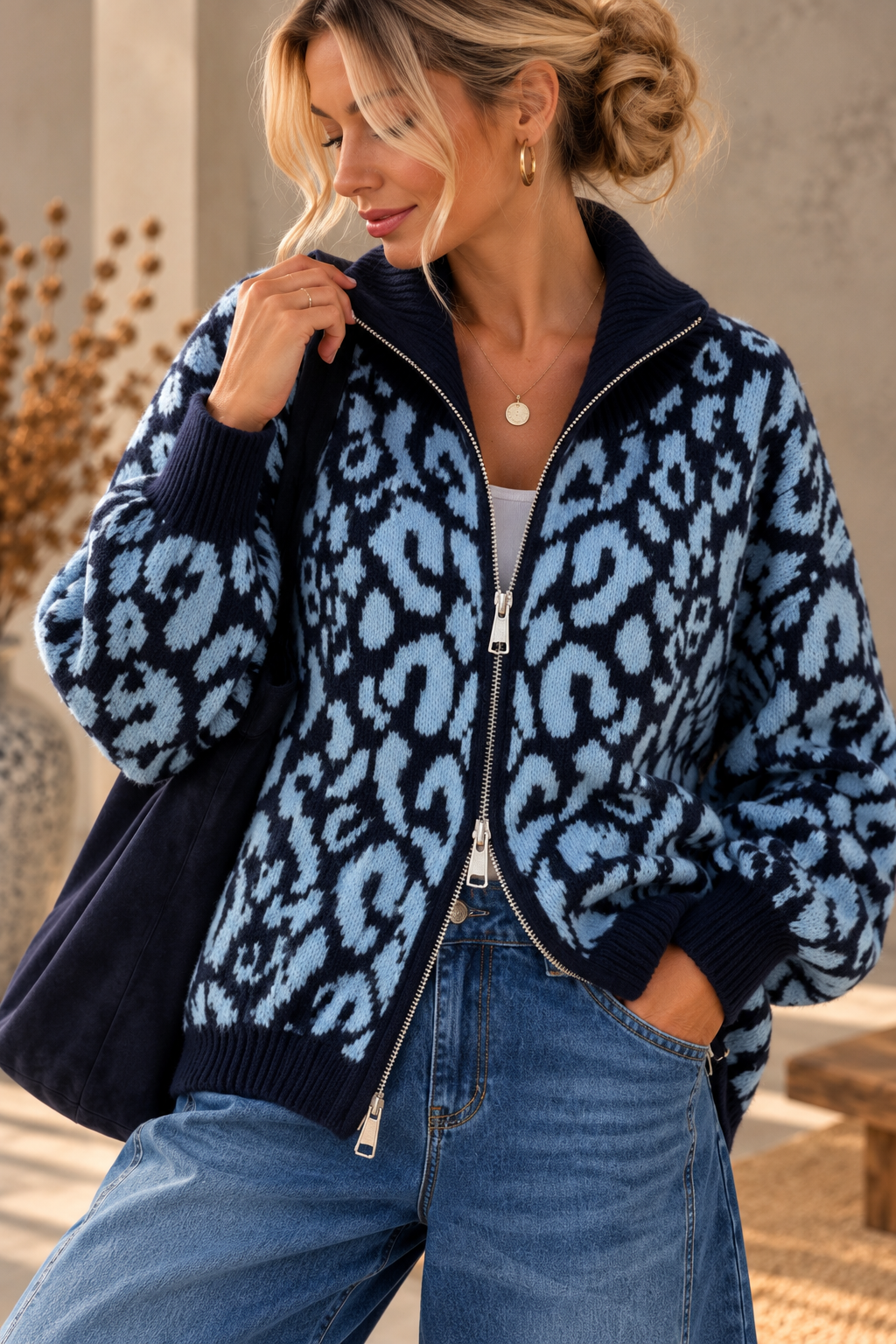 Cardigan-Leo mit Zwei-Wege-Reißverschluss I SJ0071 I Made in Italy 34-42/44 Strickjacke