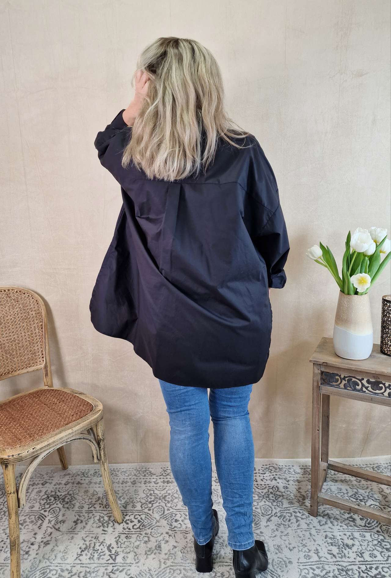 OVERSIZE BLUSE KARINA SCHWARZ 34-42/44 Made in Italy Longbluse Kleid Damen OVERSIZE BLUSE KARINA SCHWARZ 34-42/44 Made in Italy Longbluse Kleid Damen