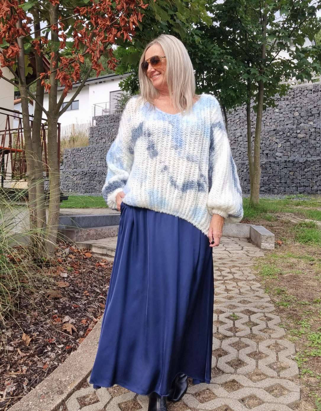 KNIT SWEATER SVENJA BATIK BLAU Strickpullover Pullover 34-42 Oversize Made in Italy KNIT SWEATER SVENJA BATIK BLAU Strickpullover Pullover 34-42 Oversize Made in Italy