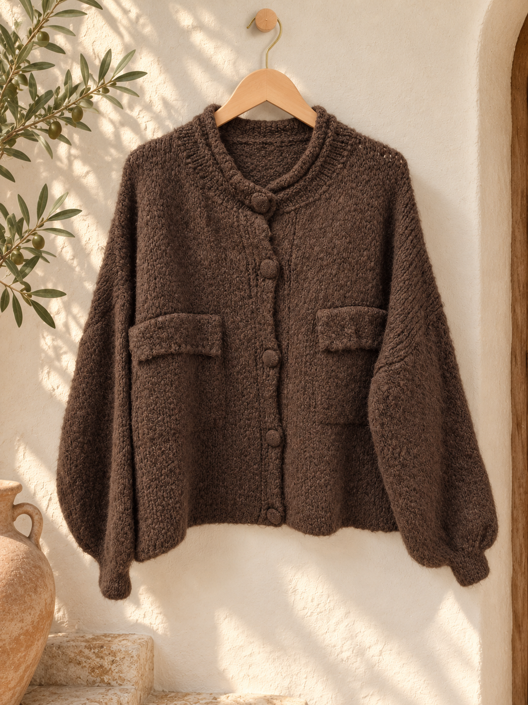 Kuschelige Oversize Strickjacke mit Taschen SJ0101 Made in Italy 36 - 42