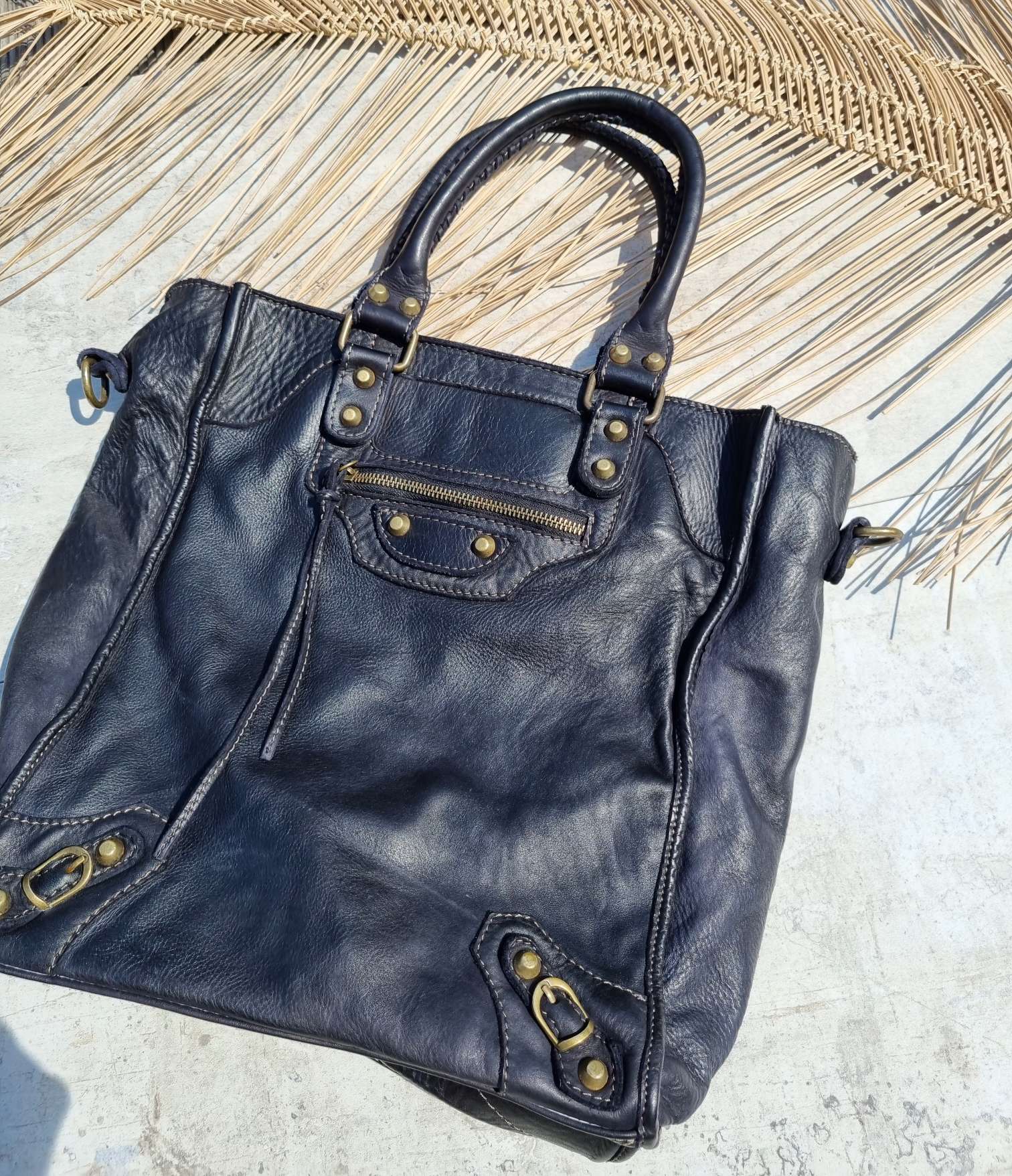 LEDER SHOPPER NIZZA SCHWARZ gewaschenes Leder Ledertasche Shoppingbag Made in Italy LEDER SHOPPER NIZZA SCHWARZ gewaschenes Leder Ledertasche Shoppingbag Made in Italy