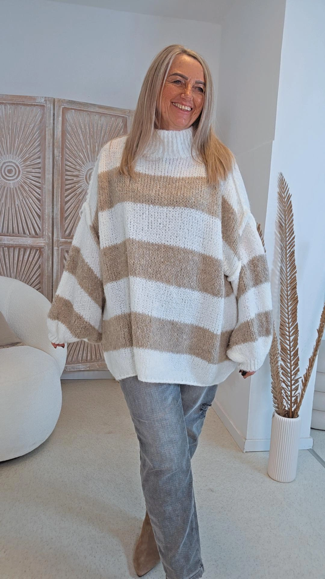 COZY KNIT SWEATER DOVER Blockstreifen Made in ITALY 34 - 46