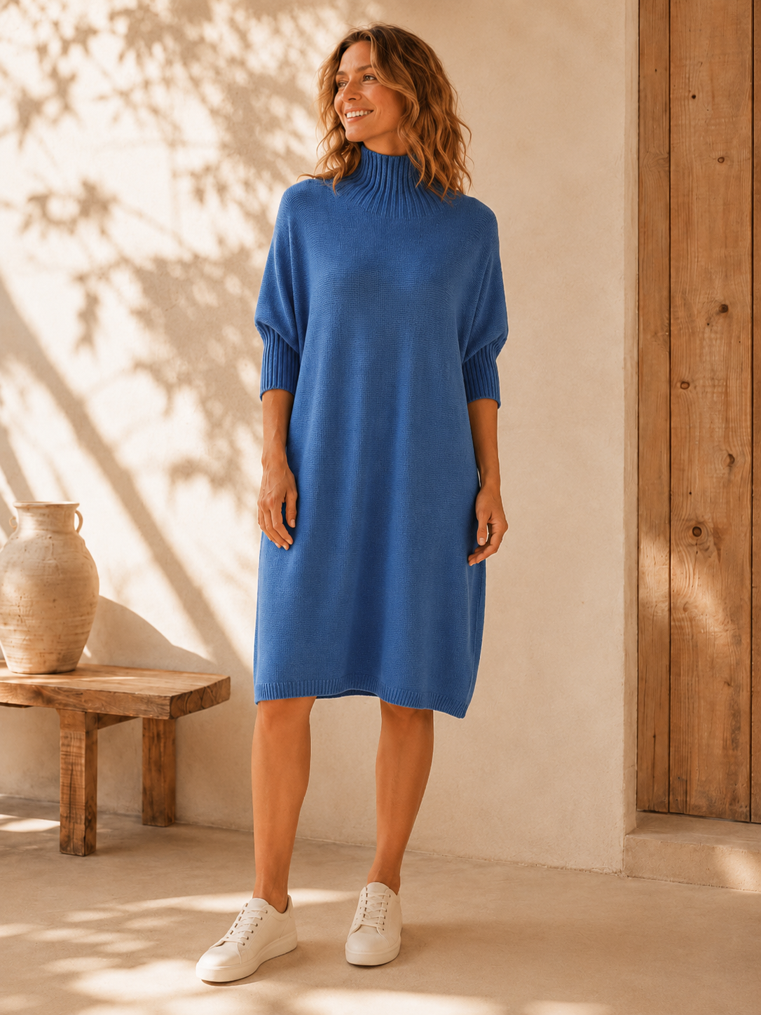 Strickkleid mit Stehkragen Uni I NO.SK0018 I Made in Italy 34-44