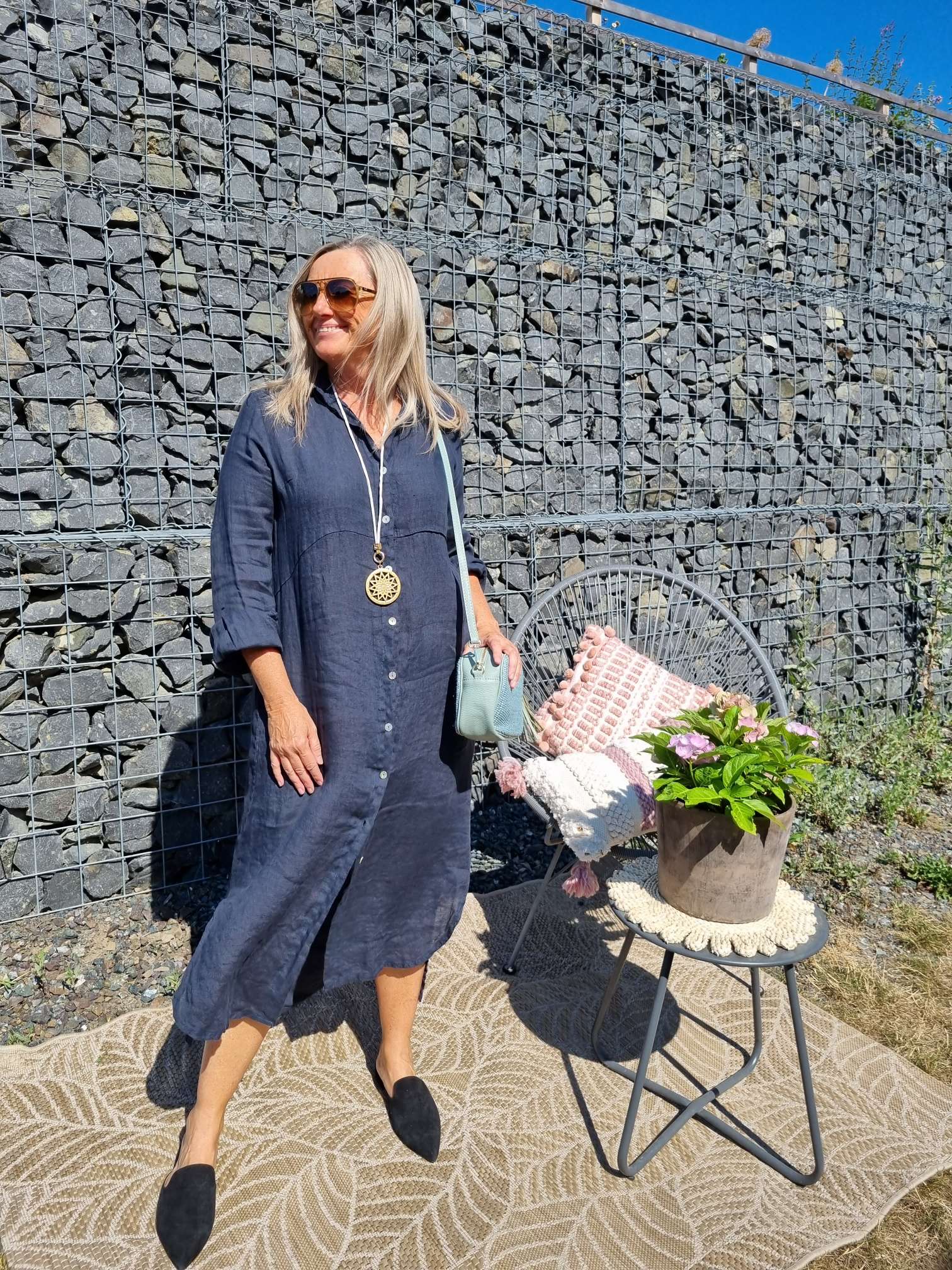 LINEN DESS WANDA 2 DUNKELBLAU 34-40 Made in Italy Leinen Kleid Long Bluse Mantel LINEN DESS WANDA 2 DUNKELBLAU 34-40 Made in Italy Leinen Kleid Long Bluse Mantel