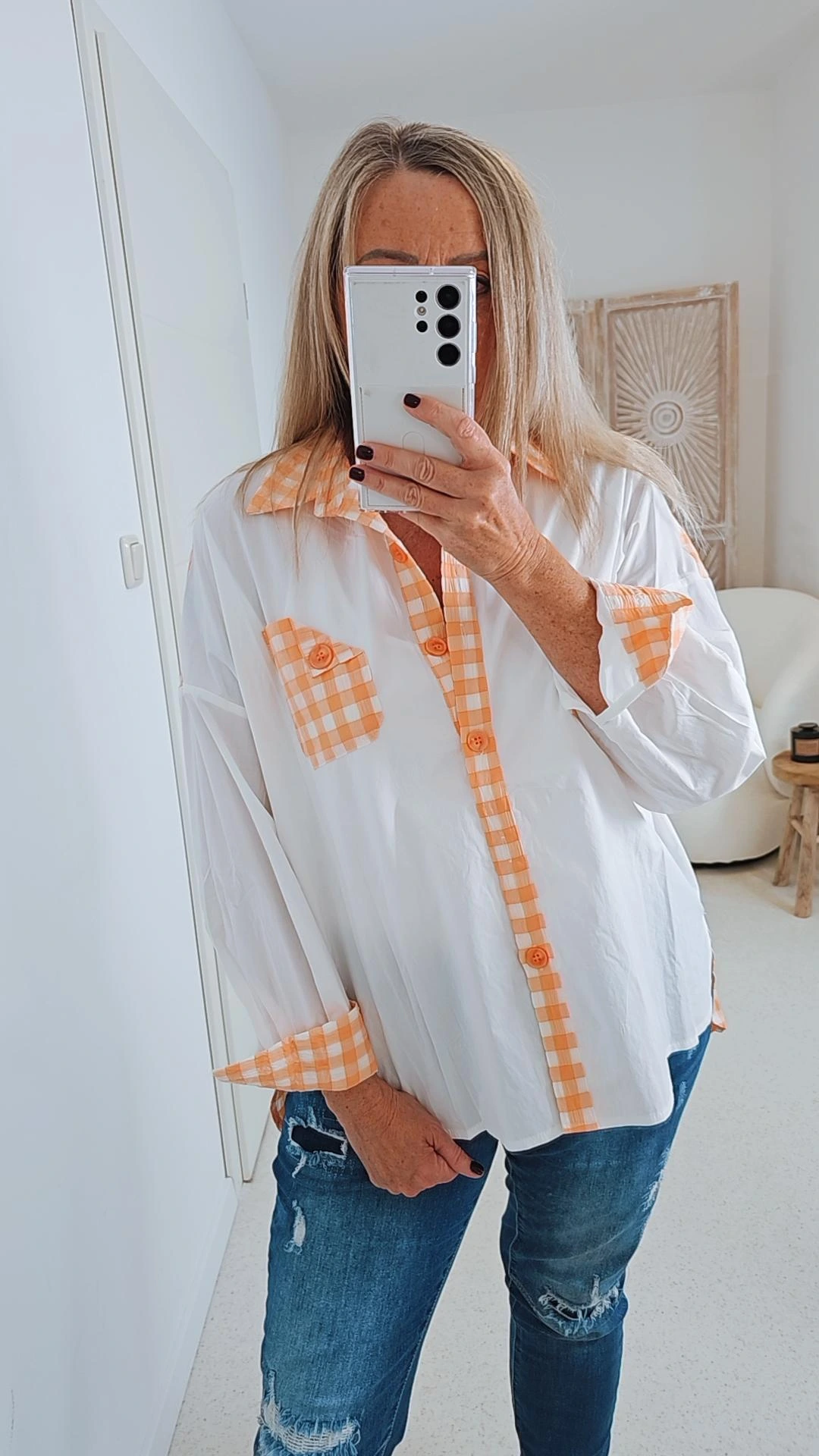 KARO BLUSE MELDIN ORANGE 34-42 Italy Design Oversize Shirt Hemd