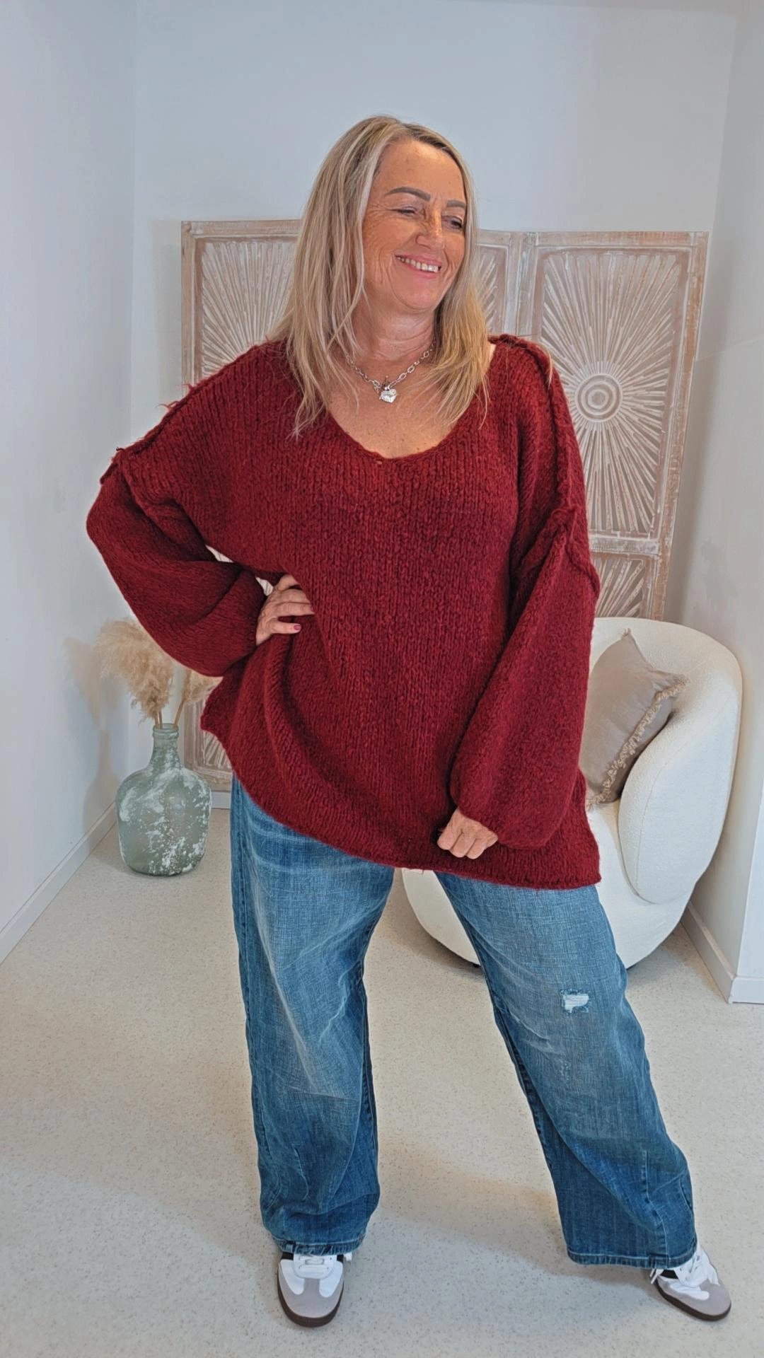 KNIT SWEATER ANGELINA Strickpullover Made in Italy 34-42/44 V-Ausschnitt