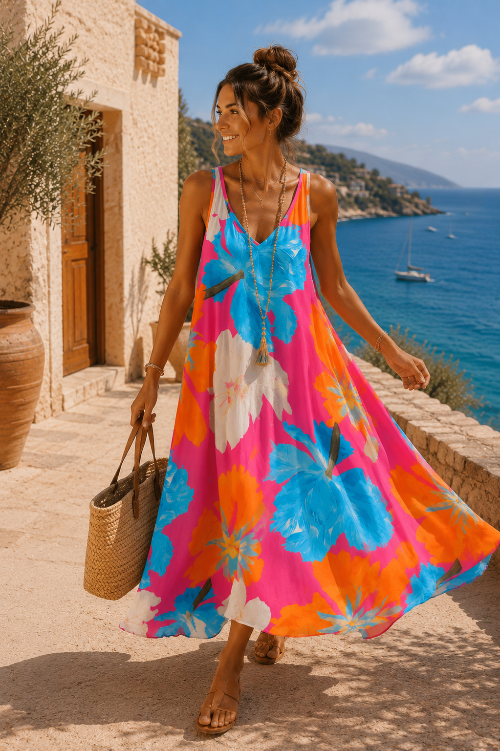 Maxikleid Bali – Made in Italy  Trendiges Leo-Kleid mit Taschen | Passend bis Größe 42/44
