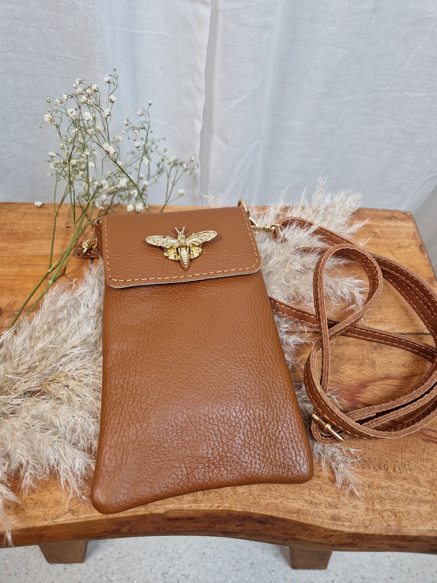 HANDYTASCHE BIENE SMALL CAMEL Ledertasche Umhängetasche Made in Italy echt Leder Tasche versch. Farbe