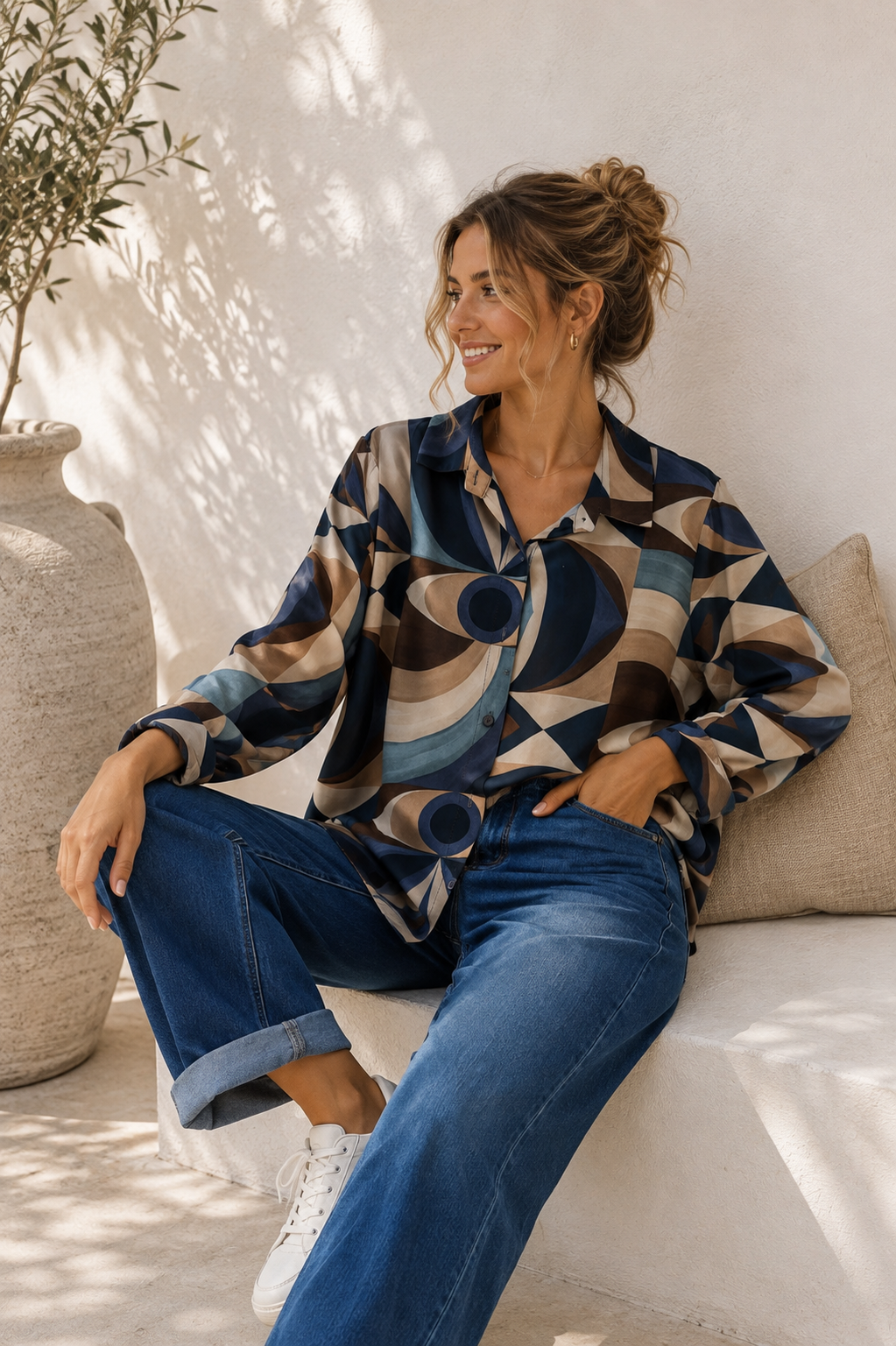 Kofferstoff Bluse Retro Print – No. BL011 | Made in Italy | passt ca. Gr. 34–42