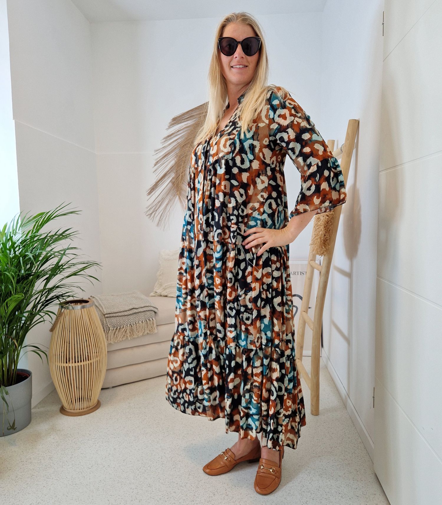 MAXI TUNIKA DRESS SAFARI PETROL 34-42 Made in Italy langes Kleid Hängerchen Tunikakleid MAXI TUNIKA DRESS SAFARI PETROL 34-42 Made in Italy langes Kleid Hängerchen Tunikakleid