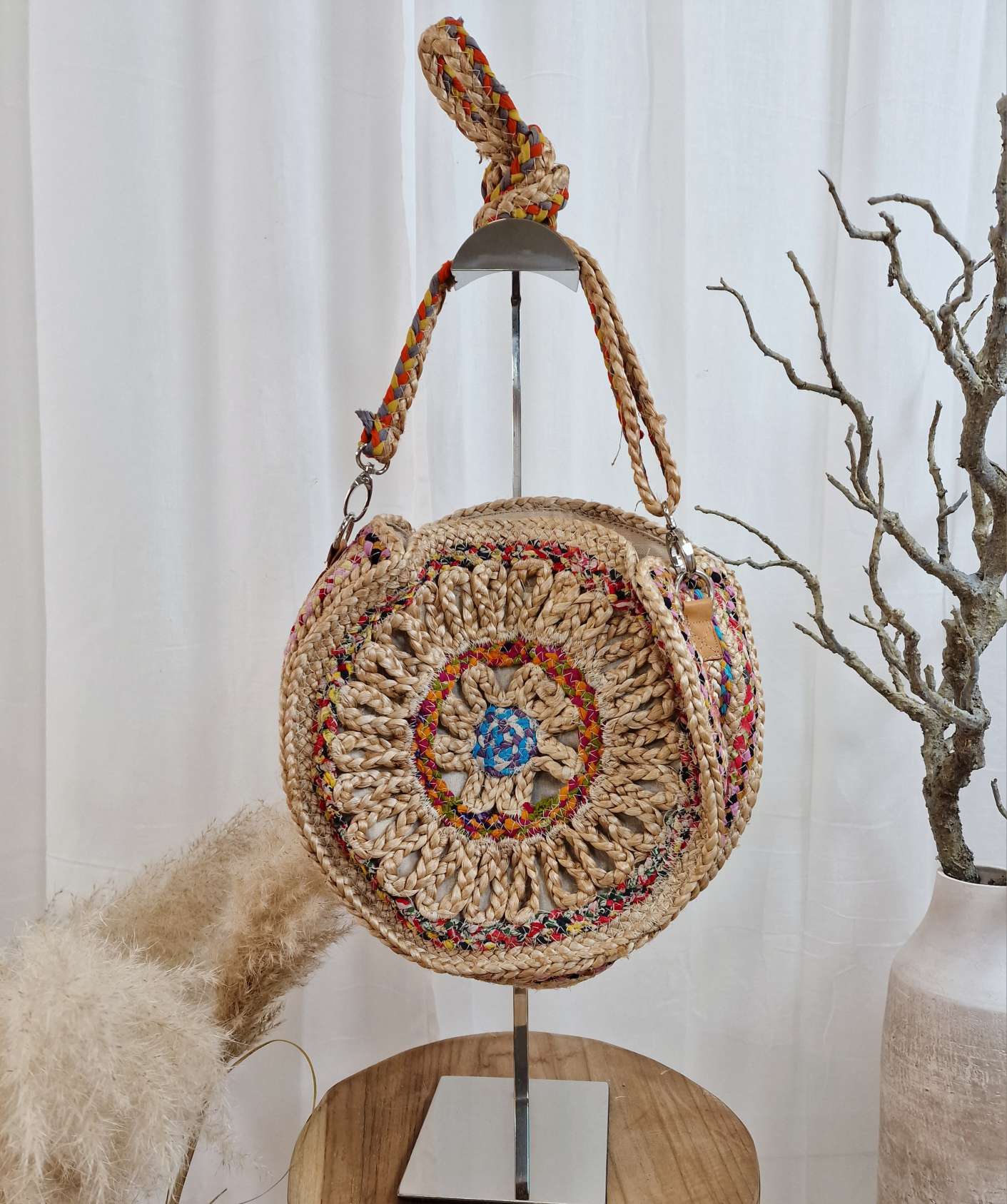 BOHO BAG MALAGA RUND SMALL Bohemian Tasche Beach Bag Basttasche Strand