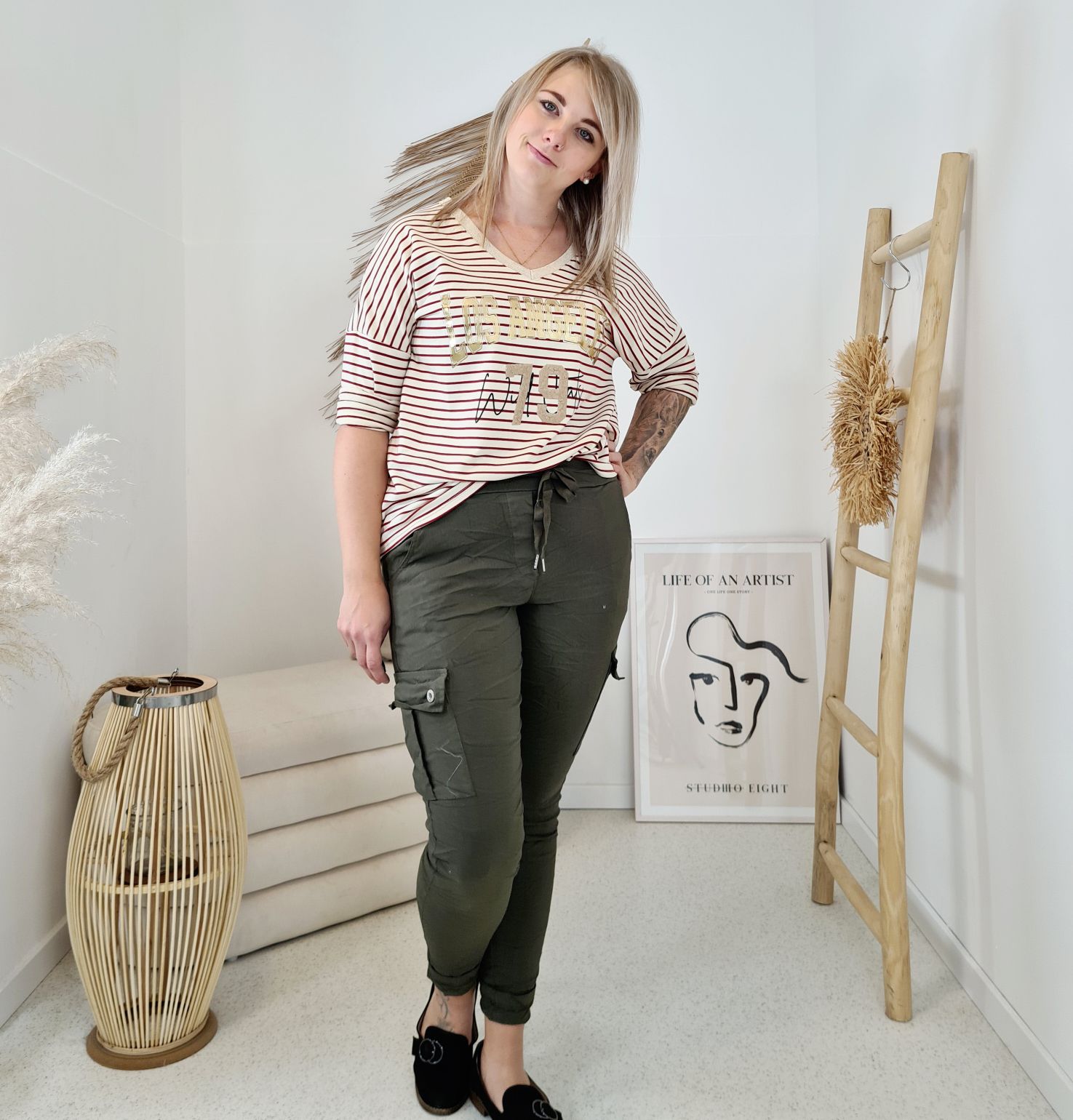 BASIC SHIRT LOS ANGELES STRIPES GLAMOUR ANTHRAZIT Streifen Longsleeve 34-42 Made in Italy Anthrazit BASIC SHIRT LOS ANGELES STRIPES GLAMOUR ANTHRAZIT Streifen Longsleeve 34-42 Made in Italy Anthrazit