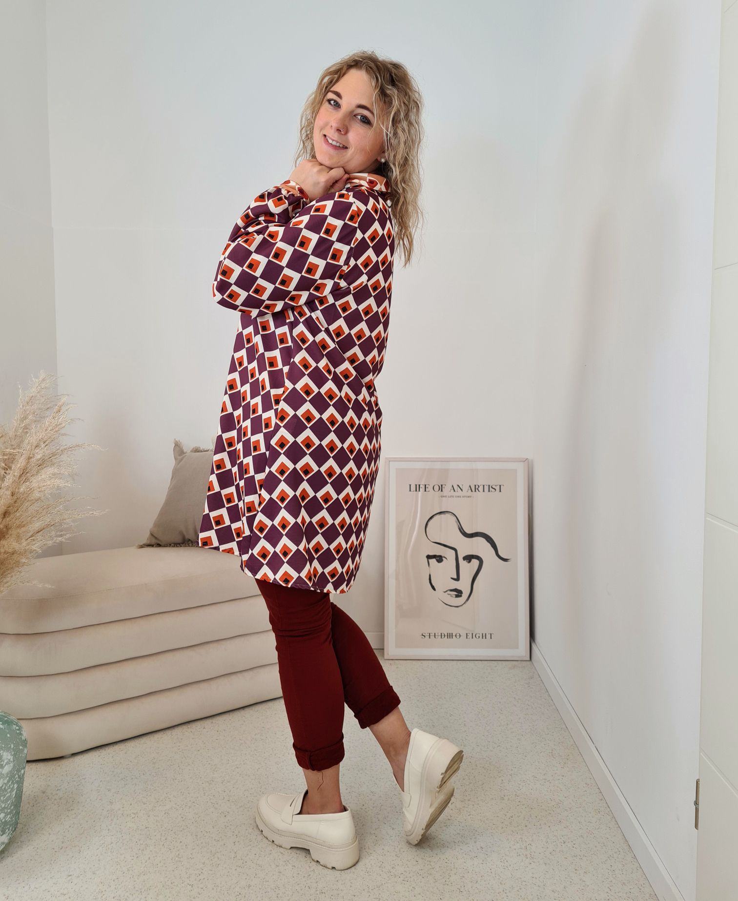 LONG BLUSE ELDORA PURPLE A-Form Kleid Made in Italy 34-40/42 LONG BLUSE ELDORA PURPLE A-Form Kleid Made in Italy 34-40/42