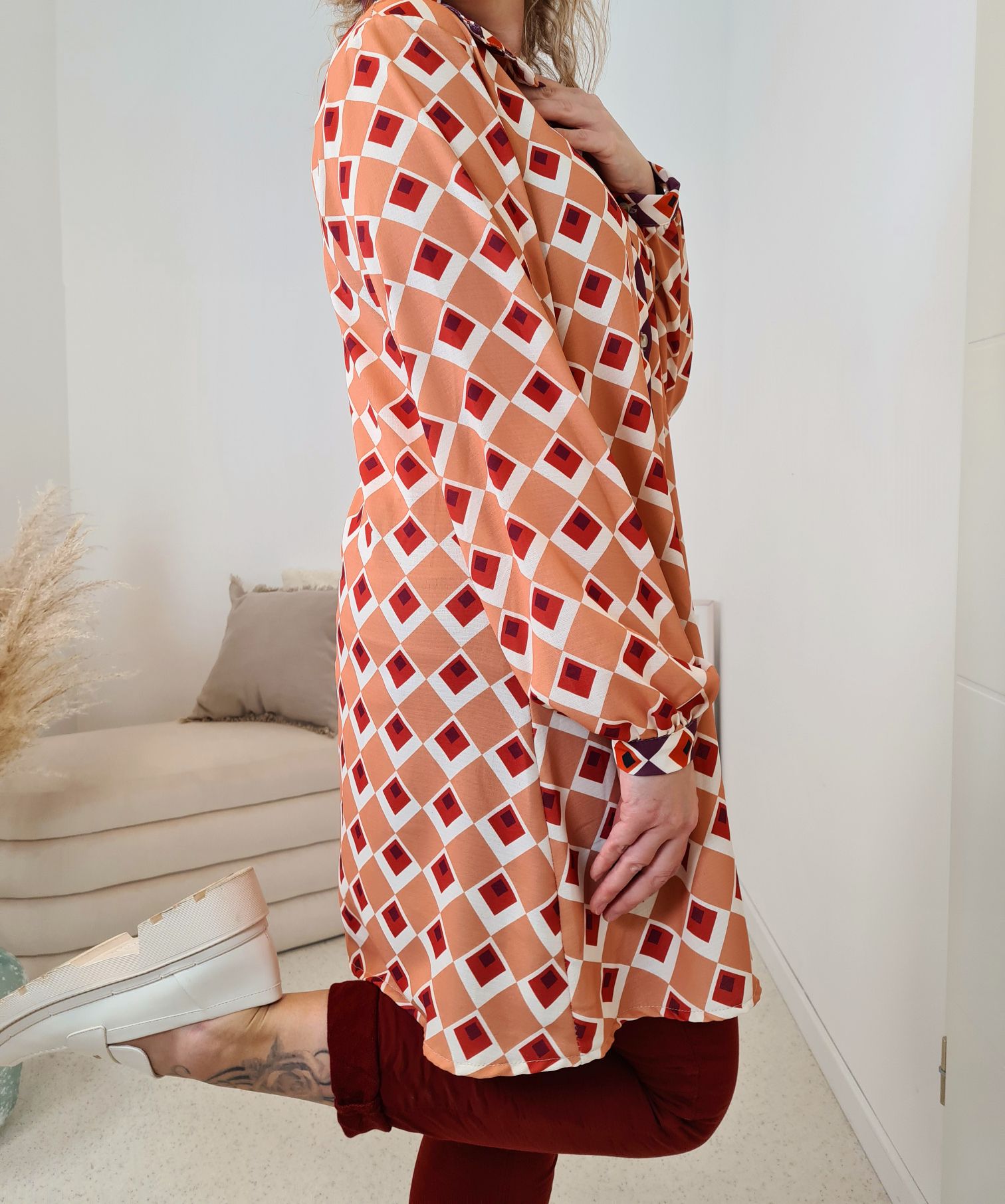 LONG BLUSE ELDORA CAMEL A-Form Kleid Made in Italy 34-40/42 LONG BLUSE ELDORA CAMEL A-Form Kleid Made in Italy 34-40/42